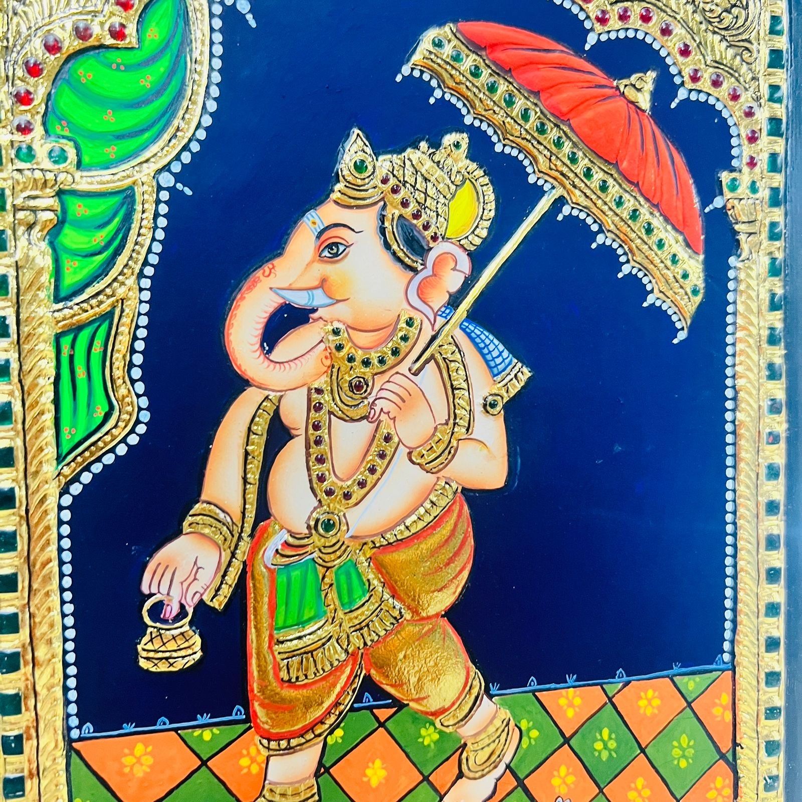 Umbrella Ganesh Tanjore painting 10x12(15days delivery form payment date)-1pack