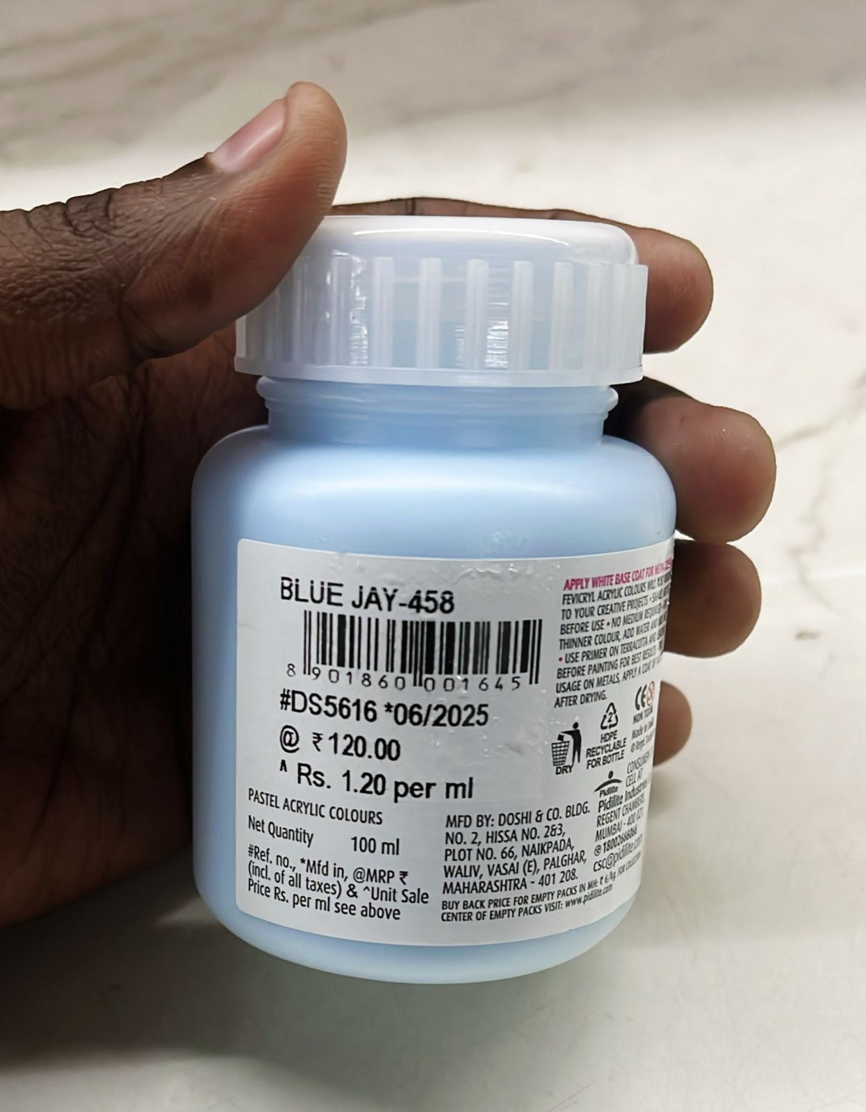 Fevicryl pastel acrylic colours blue joy458 100ml -1pack