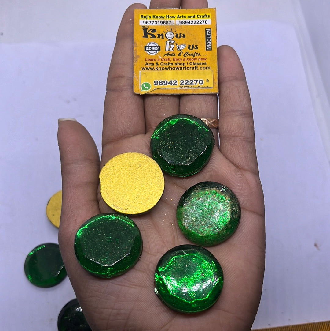 20mm green round  Tanjore Painting Jaipur Kundan stones-6 stones in a pack