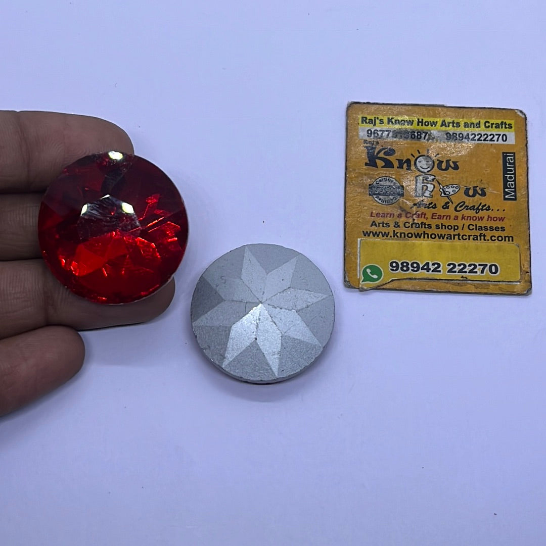 27MM AD Red Round Tanjore Painting American diamond Kundan stones-2 stones in a pack