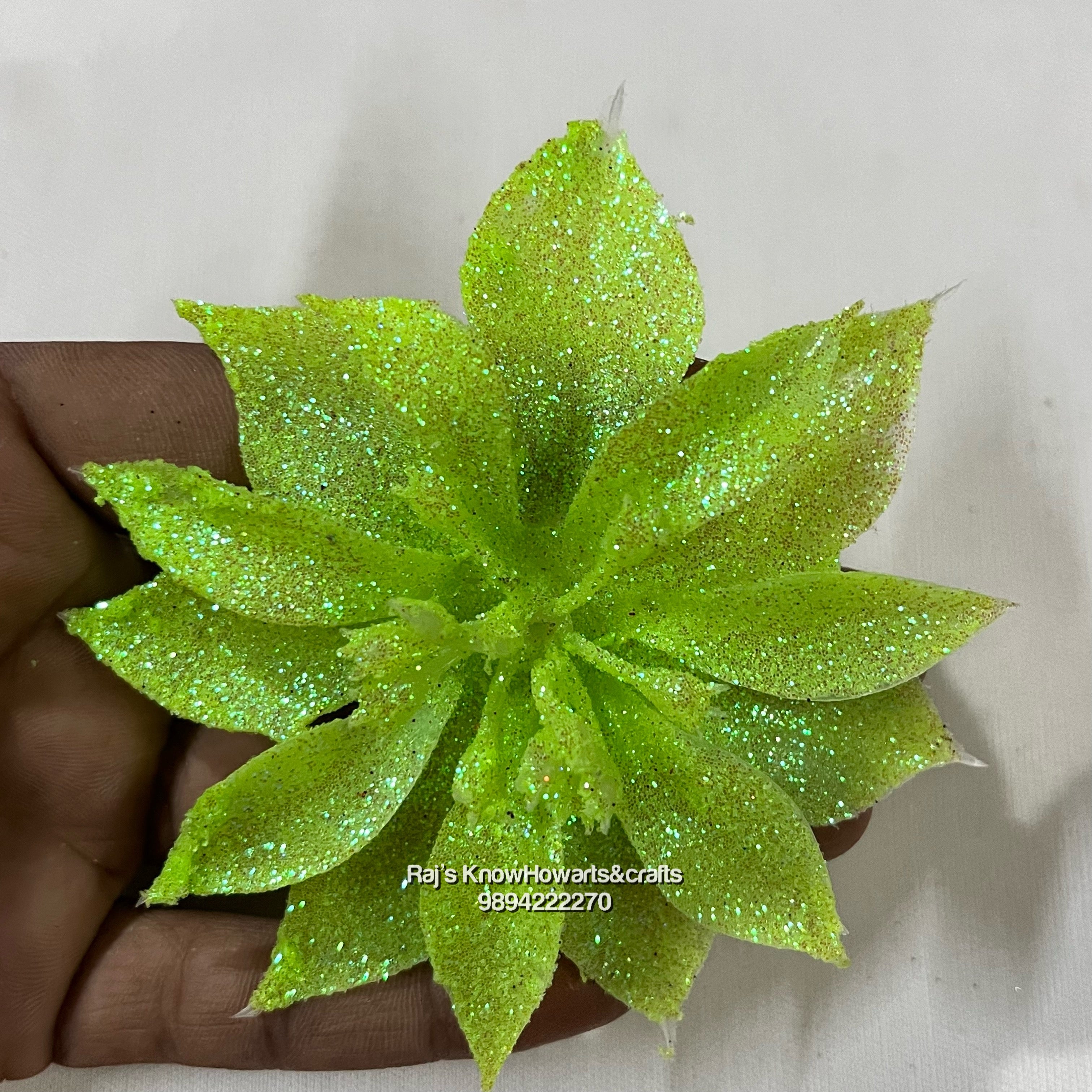 Fluorescent green Glitter flower - 2 pc