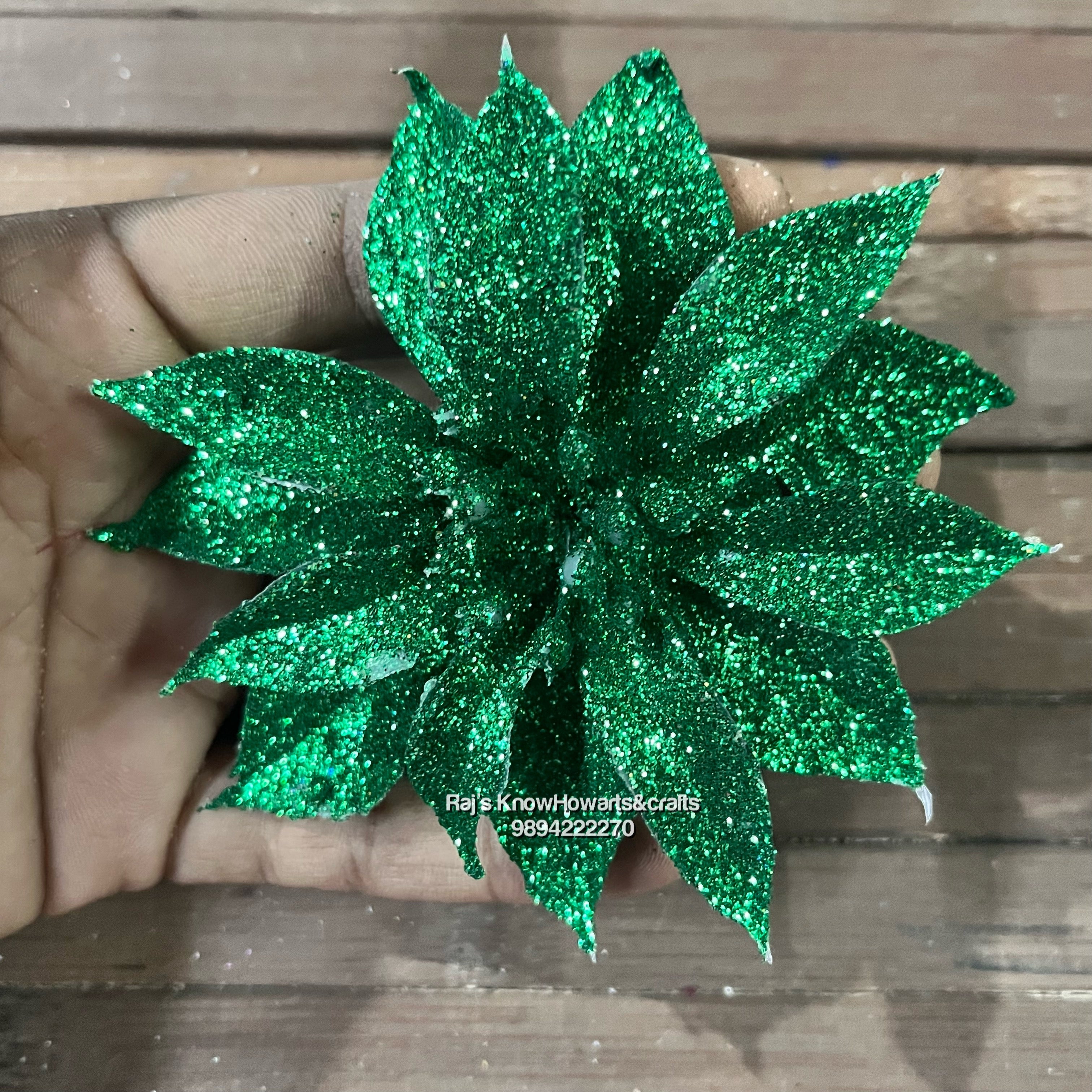 Dark green Glitter Big flower - 2 pc