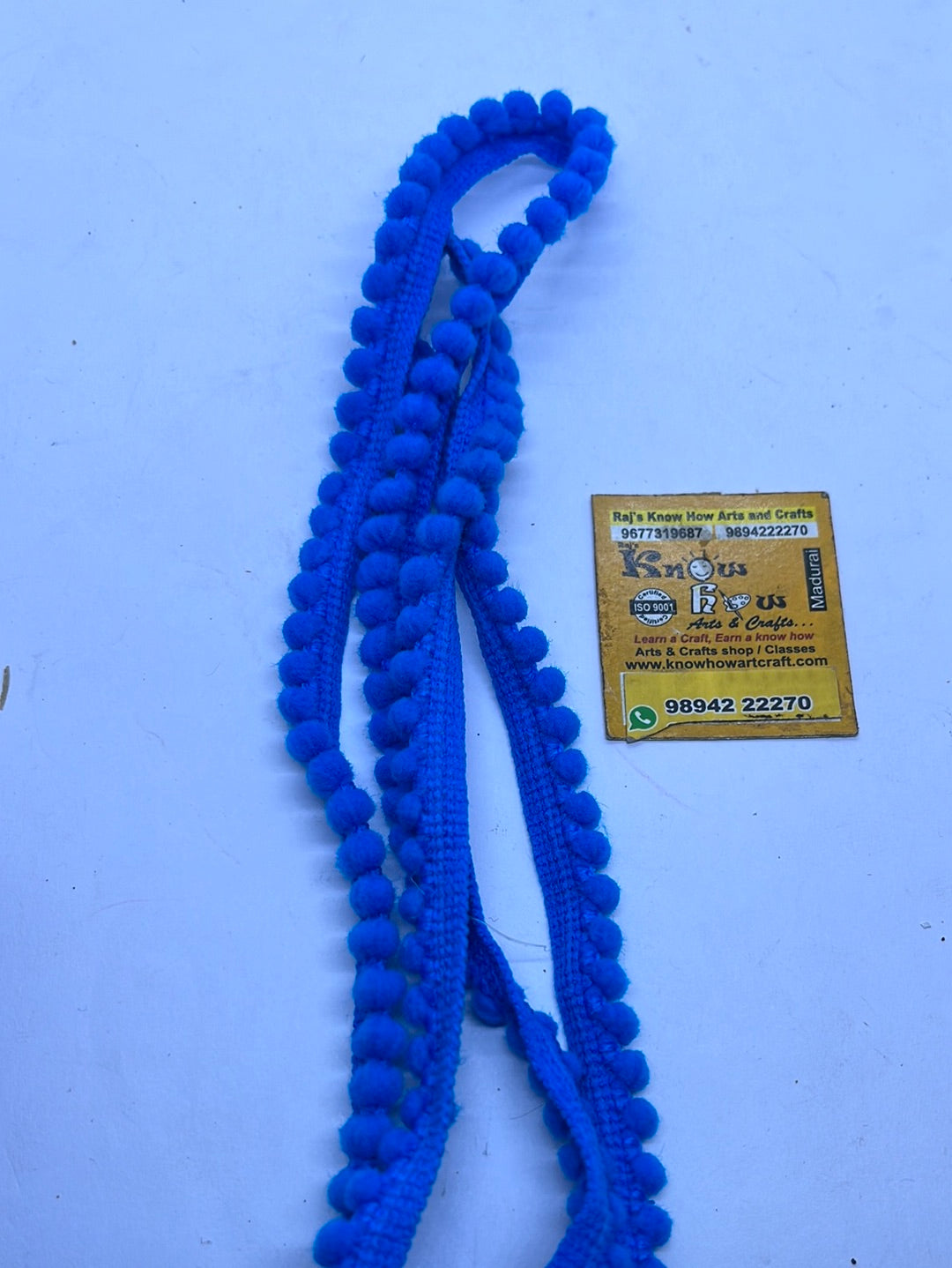 Blue  cotton dyeable PomPom lace - 1 meter
