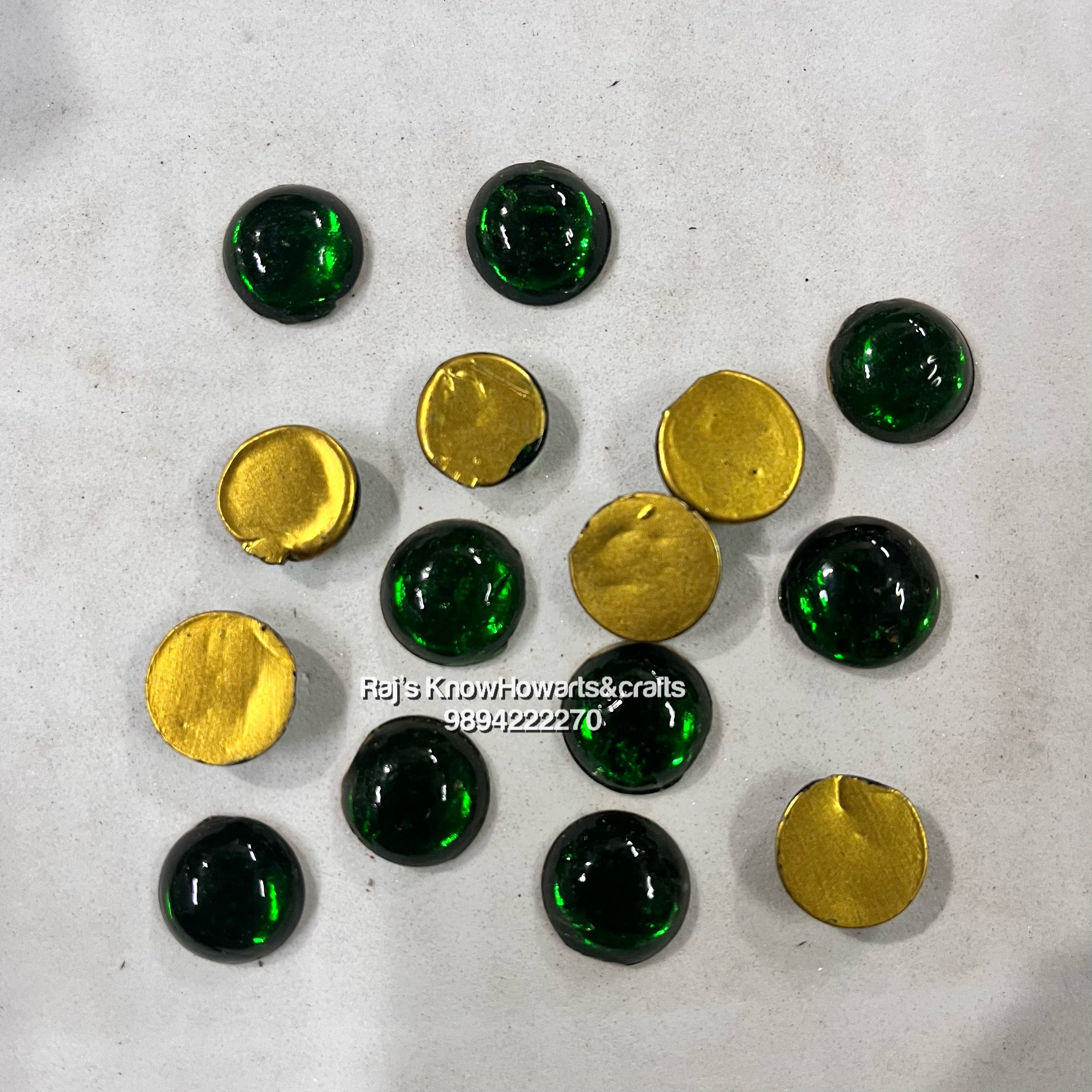 14mm Green Round Tanjore Painting Jaipur Kundan stones-50 stones in a pack - 14RG