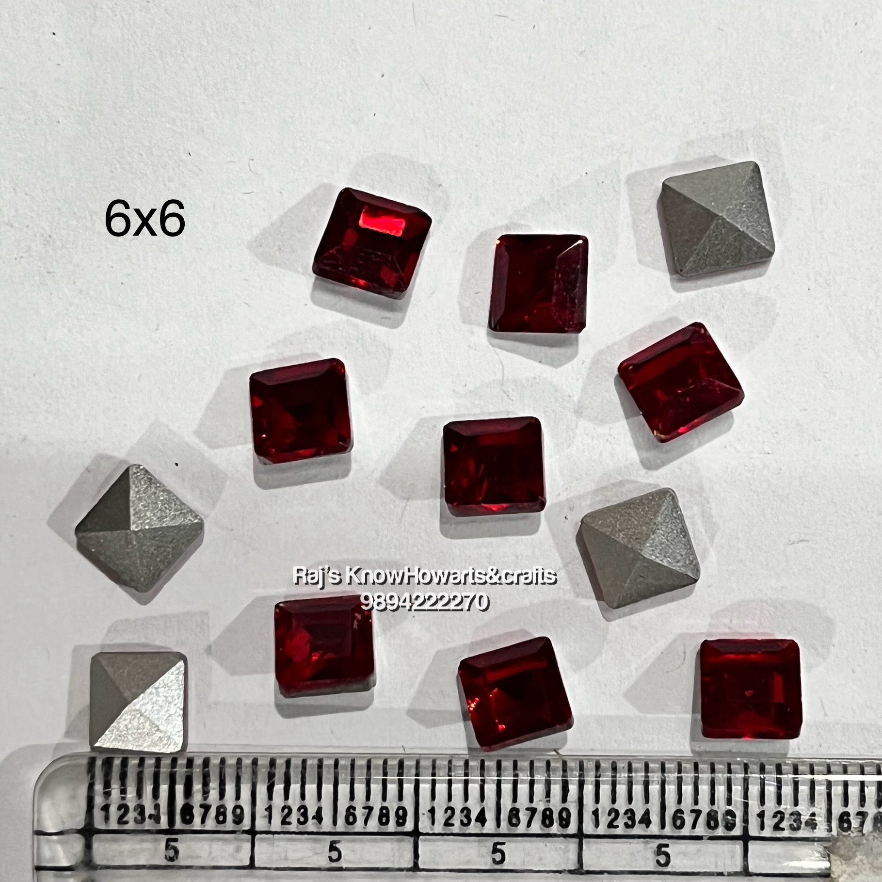 6x6 Red SQUARE  Tanjore painting American Diamond stones -  12stones in a pack