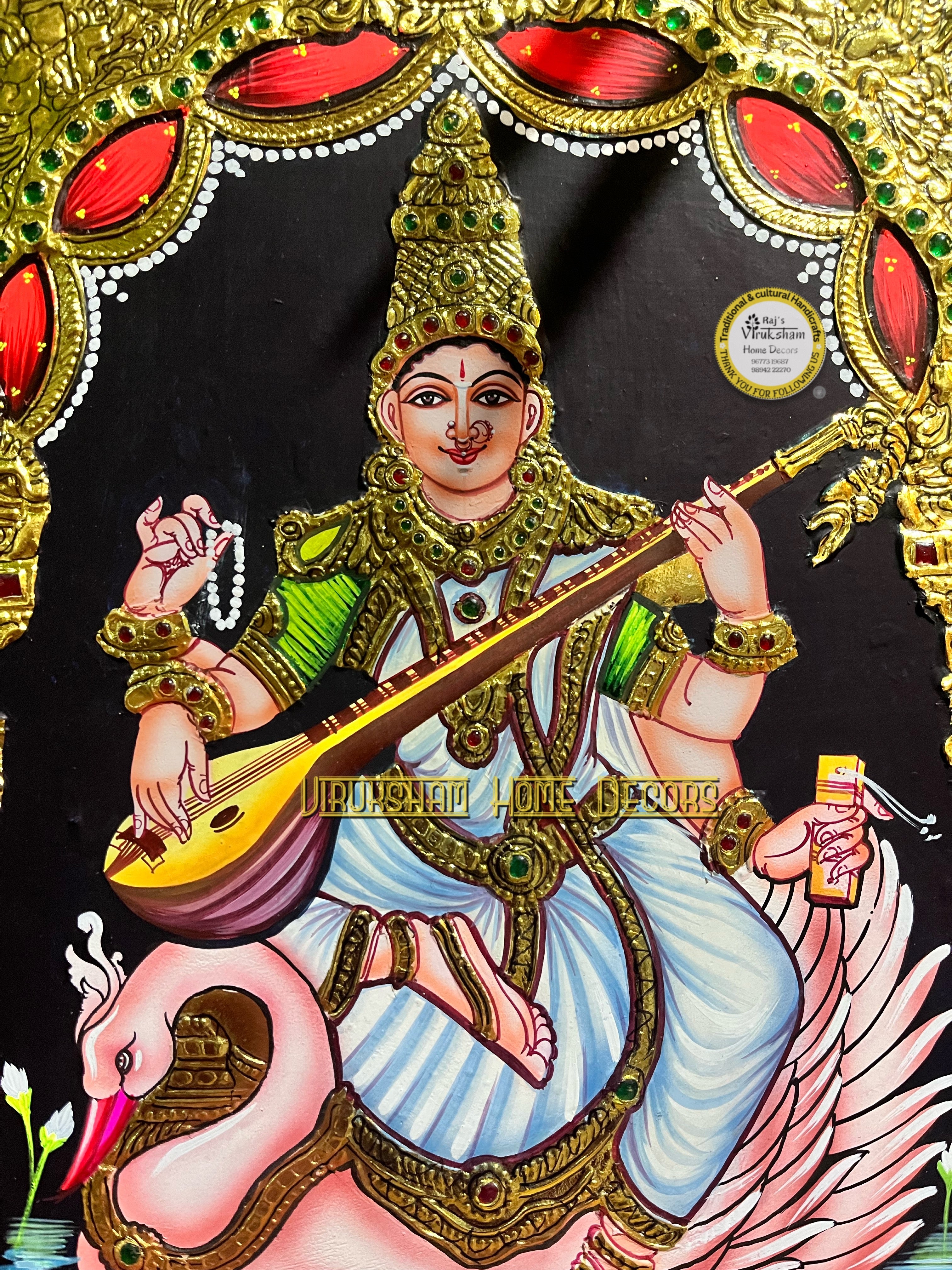 Saraswathi  12x15  Tanjore painting -1 board(15 days delivery time)without frame