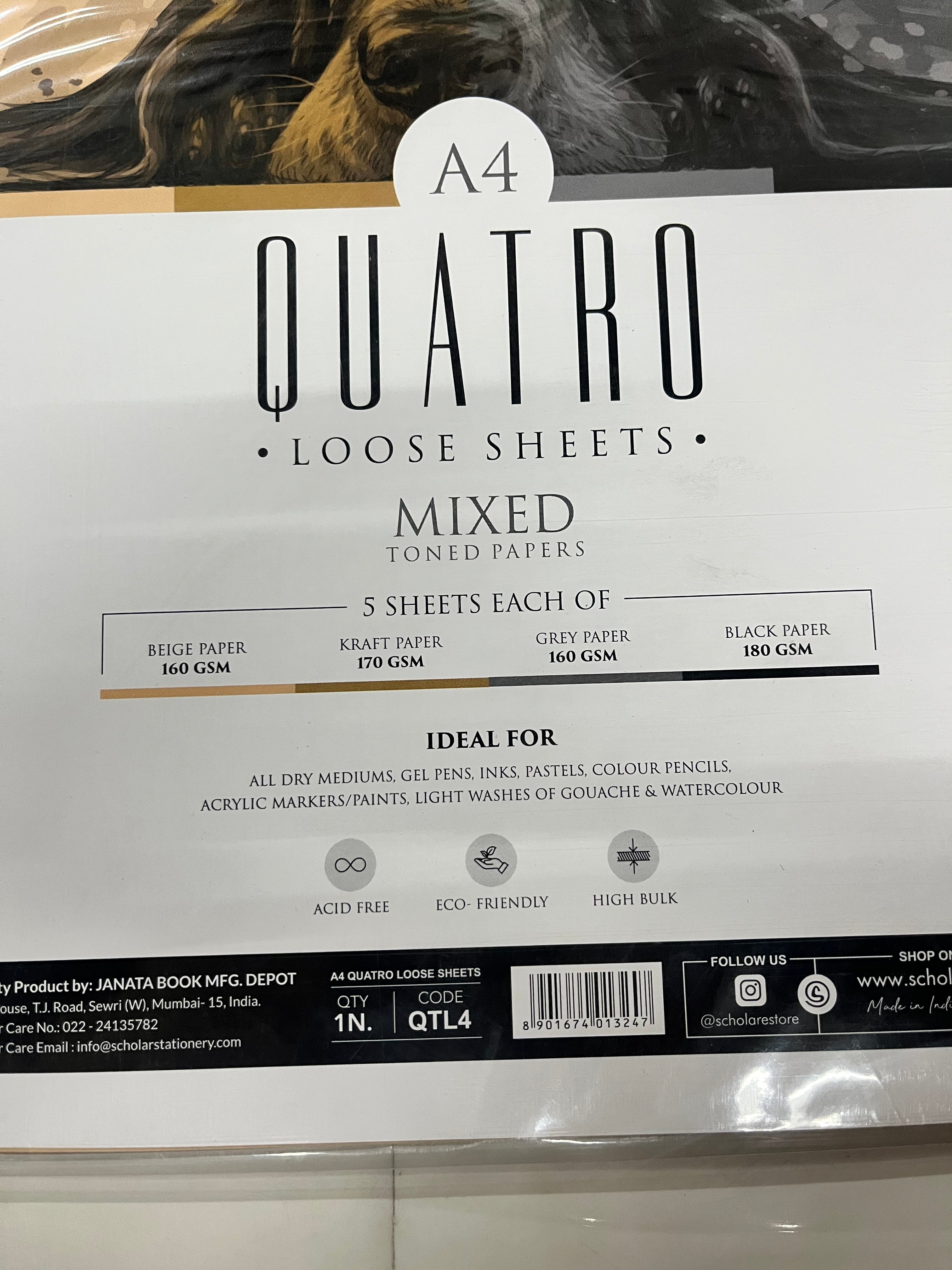 Scholar ouatro loose sheets-Beige paper,kraft paper,grey paper,black paper