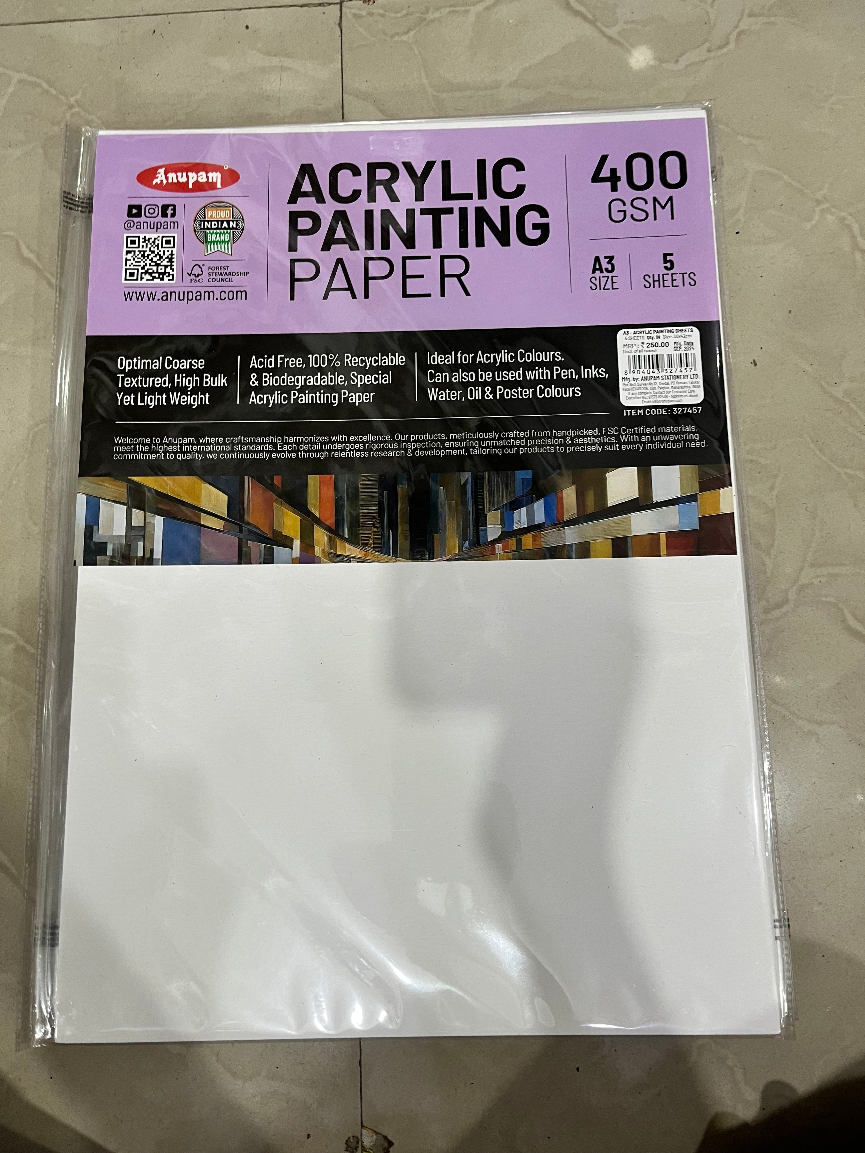 A3 Acrylic painting paper-400 gsm-5 sheets