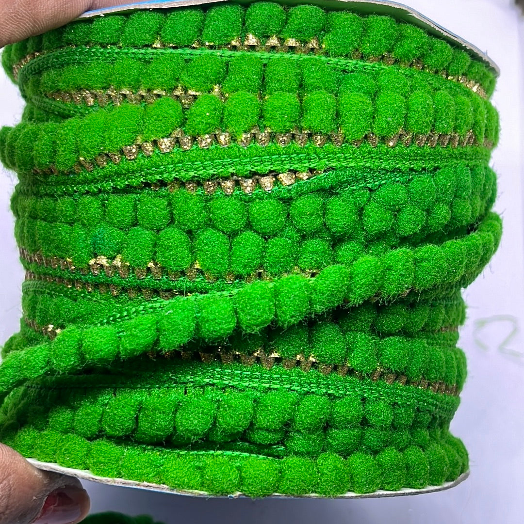 Dark green Pom Pom embroidery lace -  1 metre