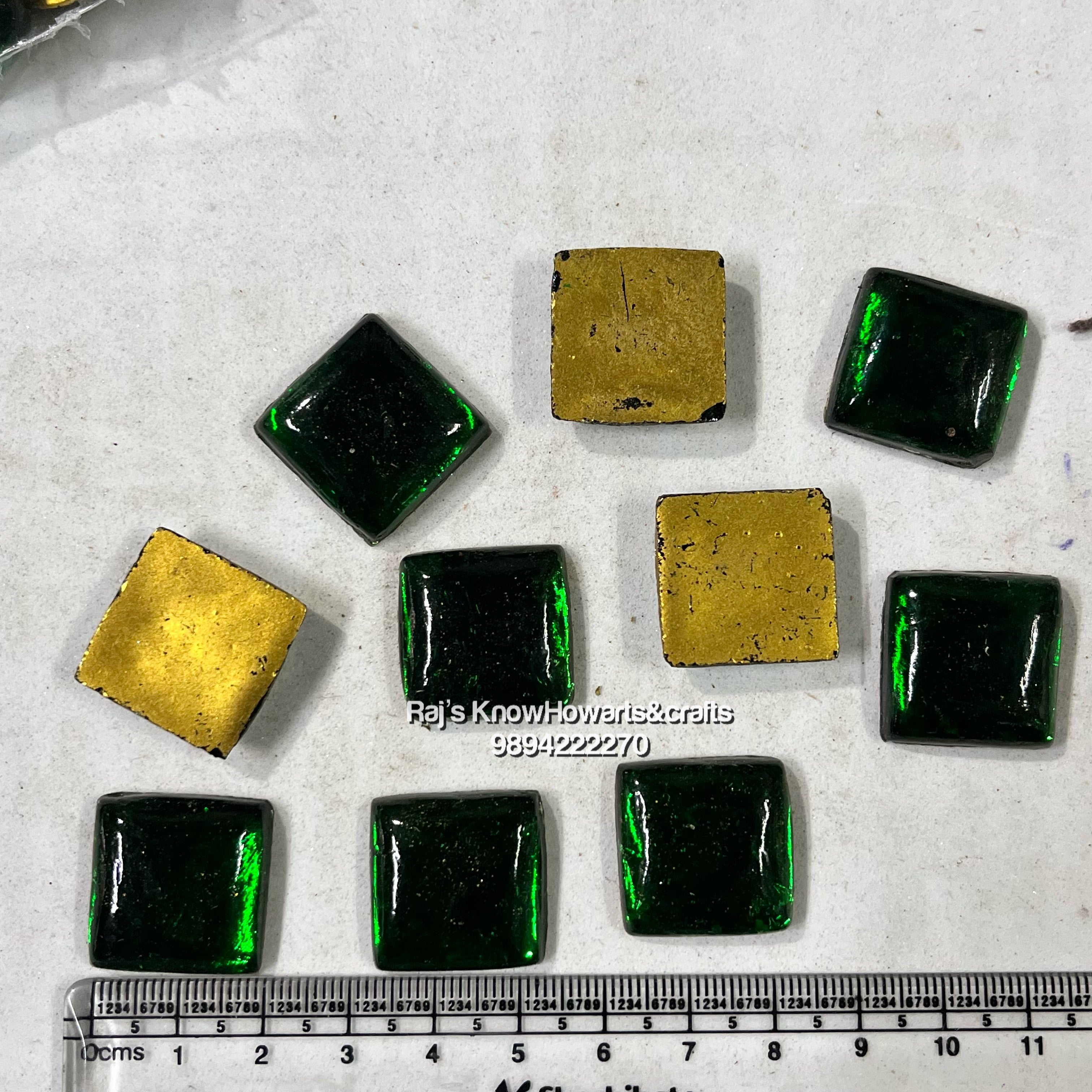 20x20 Green  Square Tanjore Painting Jaipur Kundan stones -25  stones in a pack - 20SG