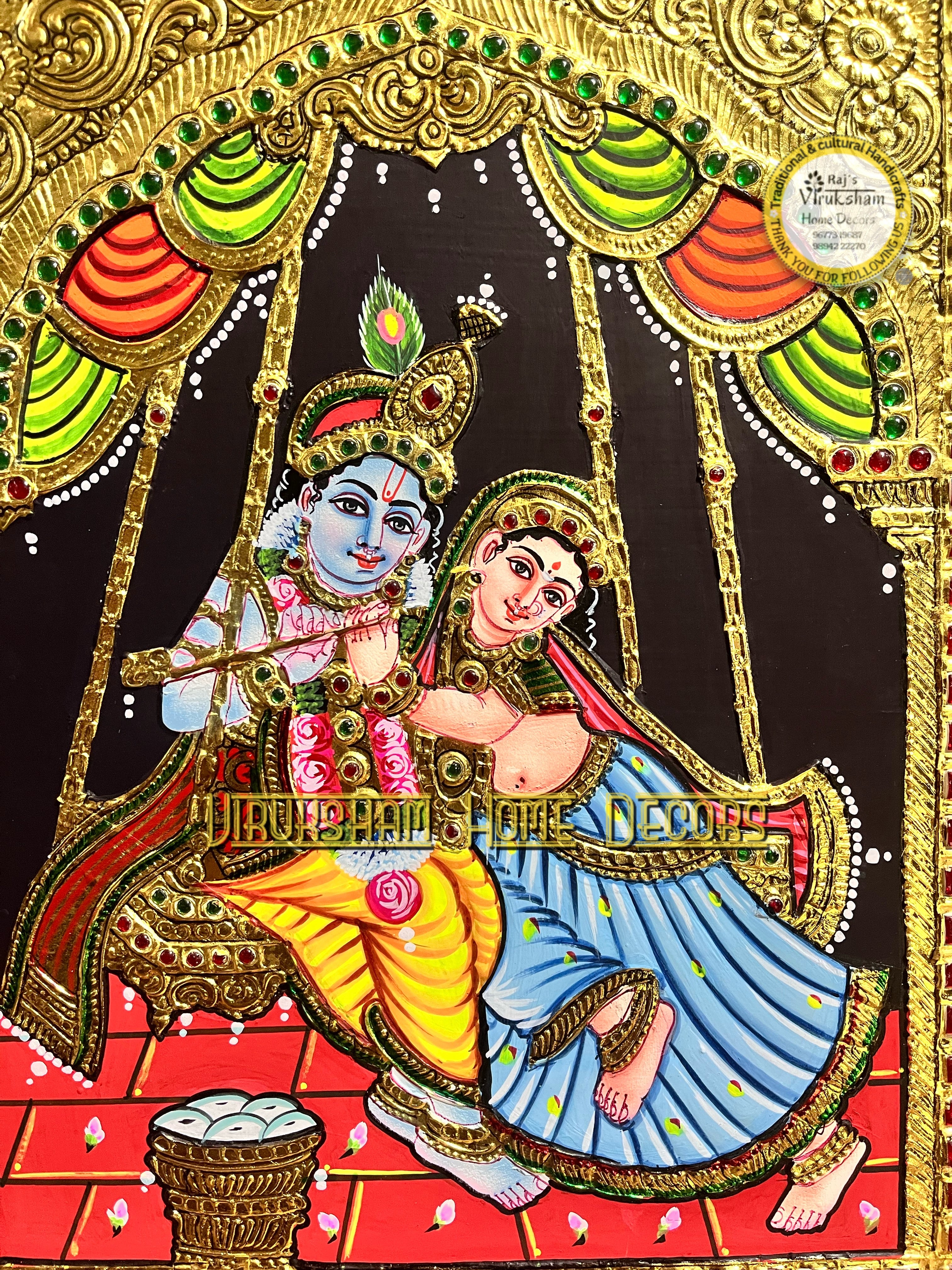 Jhula Radhai krishna 12x15 Tanjore painting -1 board(15 days delivery time)