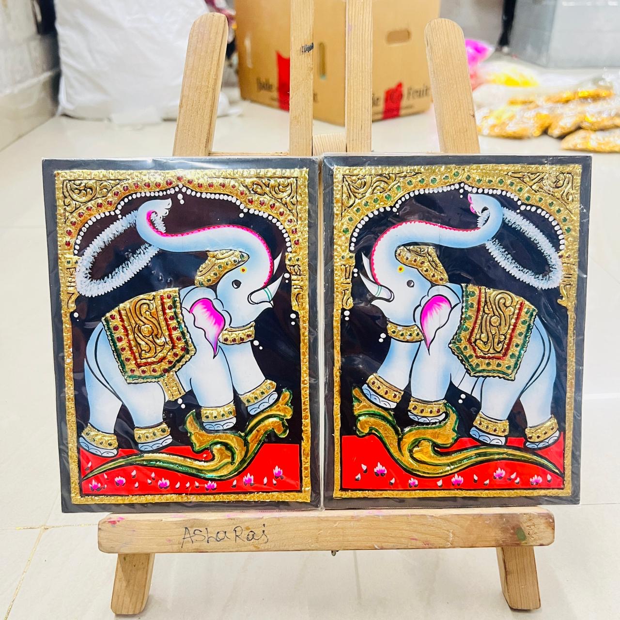 Garland elephant Tanjore painting 8x6(15days delivery form payment date)1pack