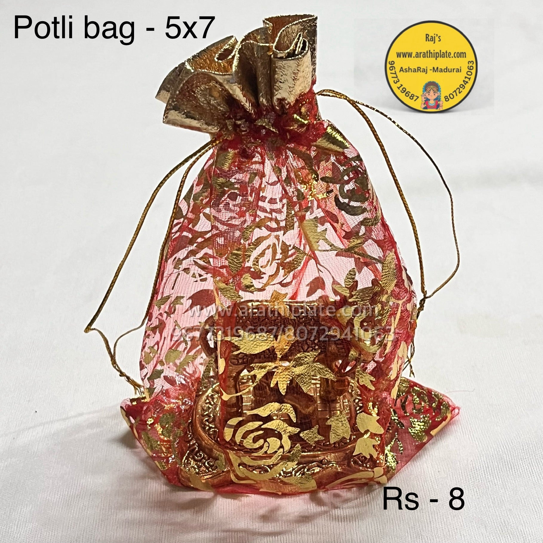 Red  Designer Net Potli bags 5x7 - 25 pc