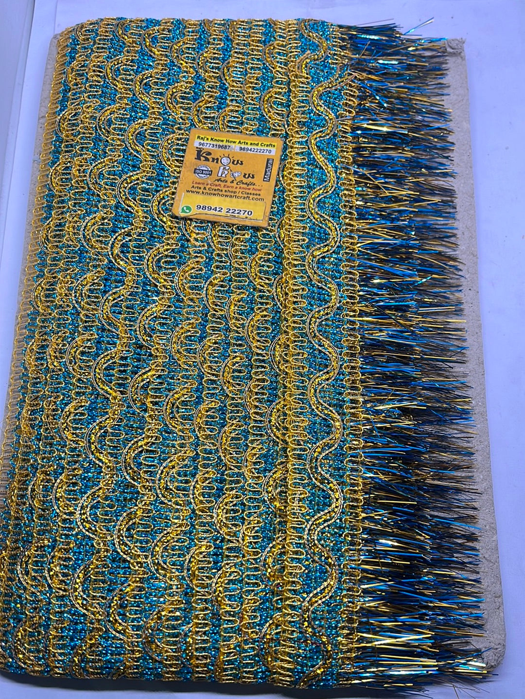 Blue  gold  design fancy   lace - 1 meter