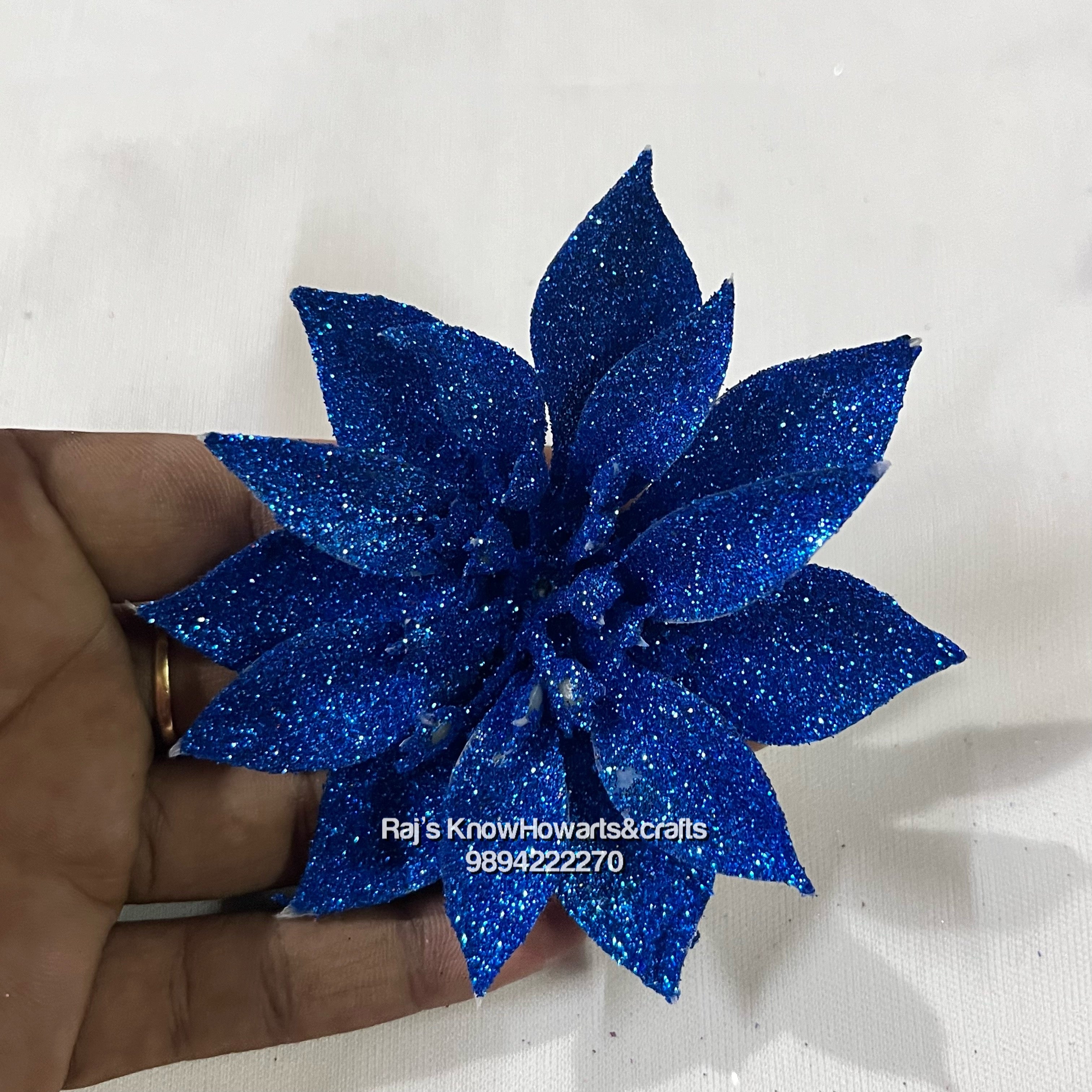 Royal blue Glitter flower - 2 pc