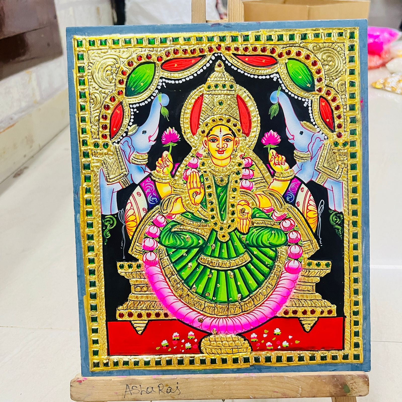 Gajalakshmi Tanjore painting 10x12(15days delivery form payment date)-1pack