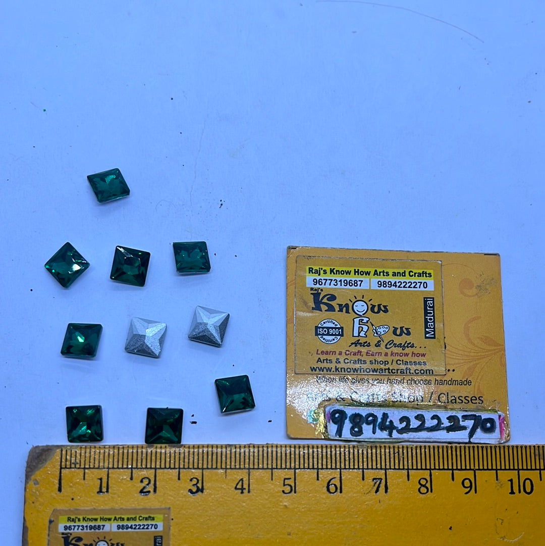 8x8 AD green square Tanjore Painting American diamond Kundan stones-10 stones in a pack