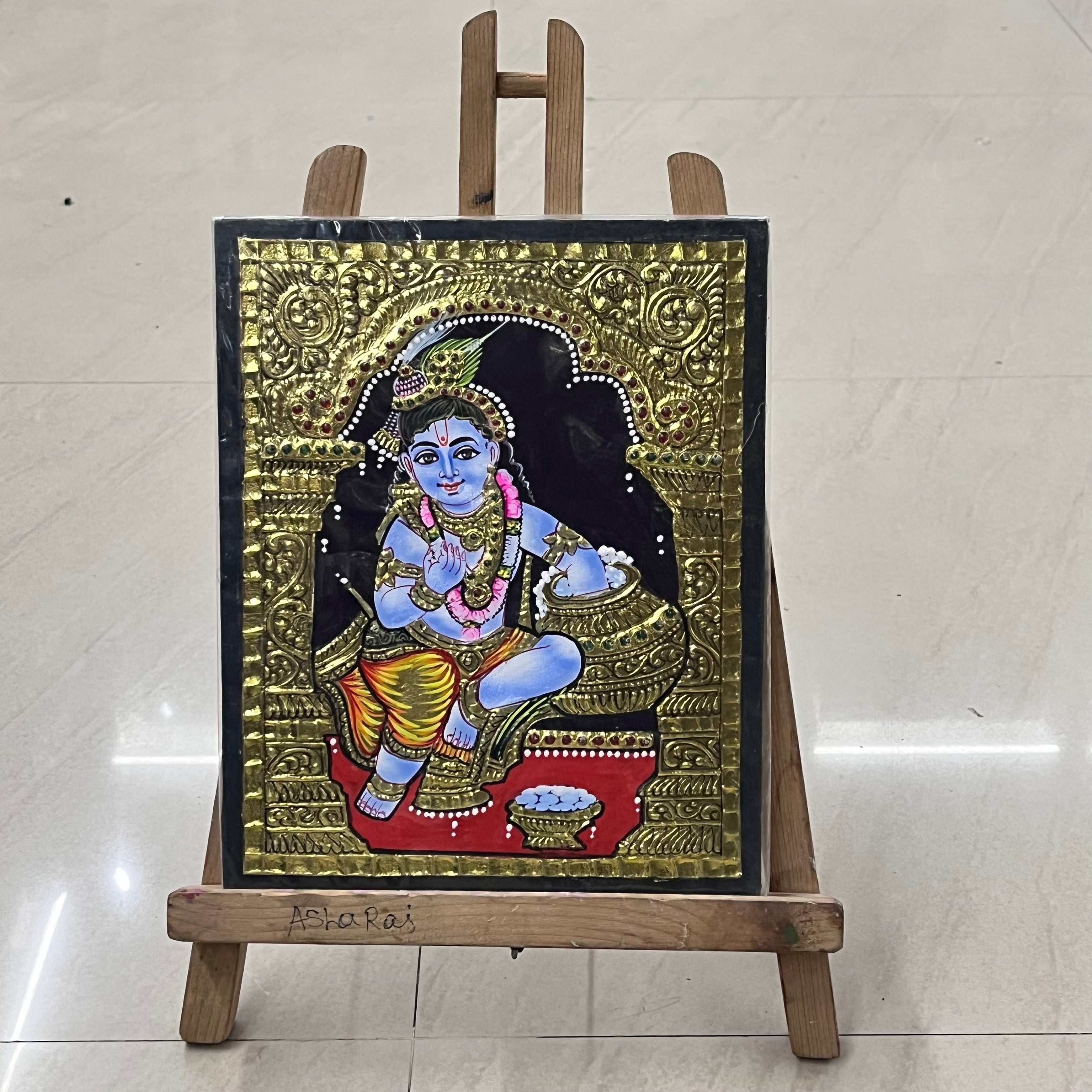 Little Krishna with pot Tanjore painting 8x10(15days delivery form payment date)-1pack