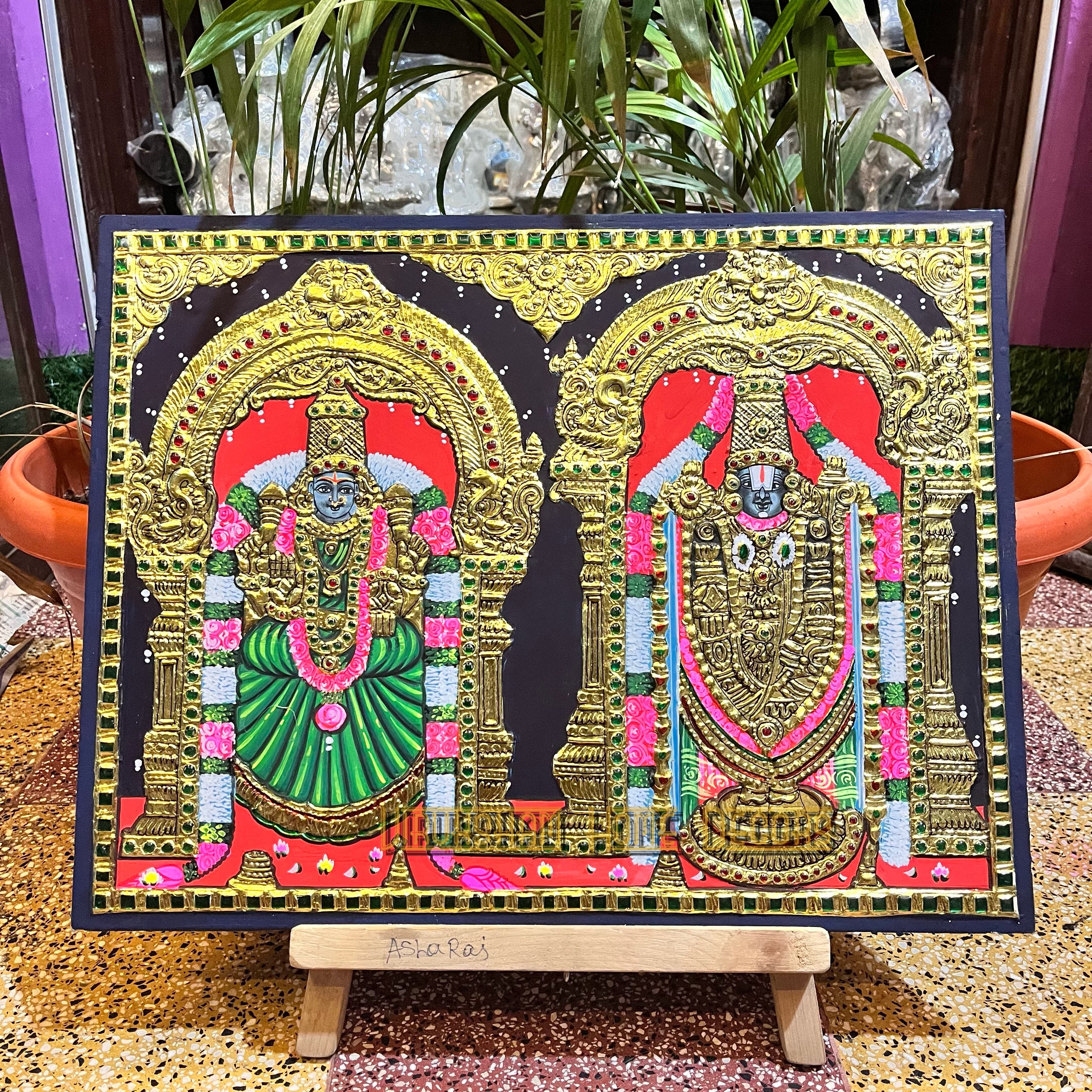 Perumal Padmavathi 14x18  Tanjore painting -1 board(15 days delivery time)without frame