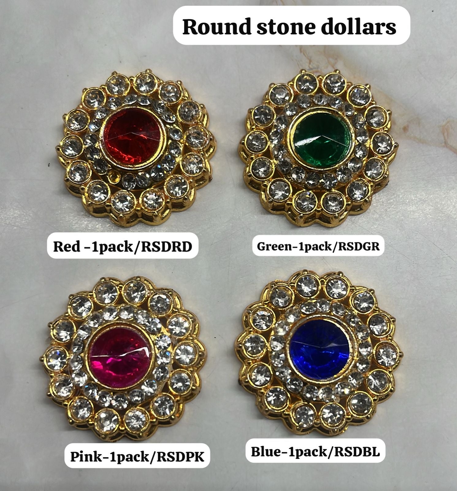 Round stone dollar small Goddoss jewelry assorted colours 1pack