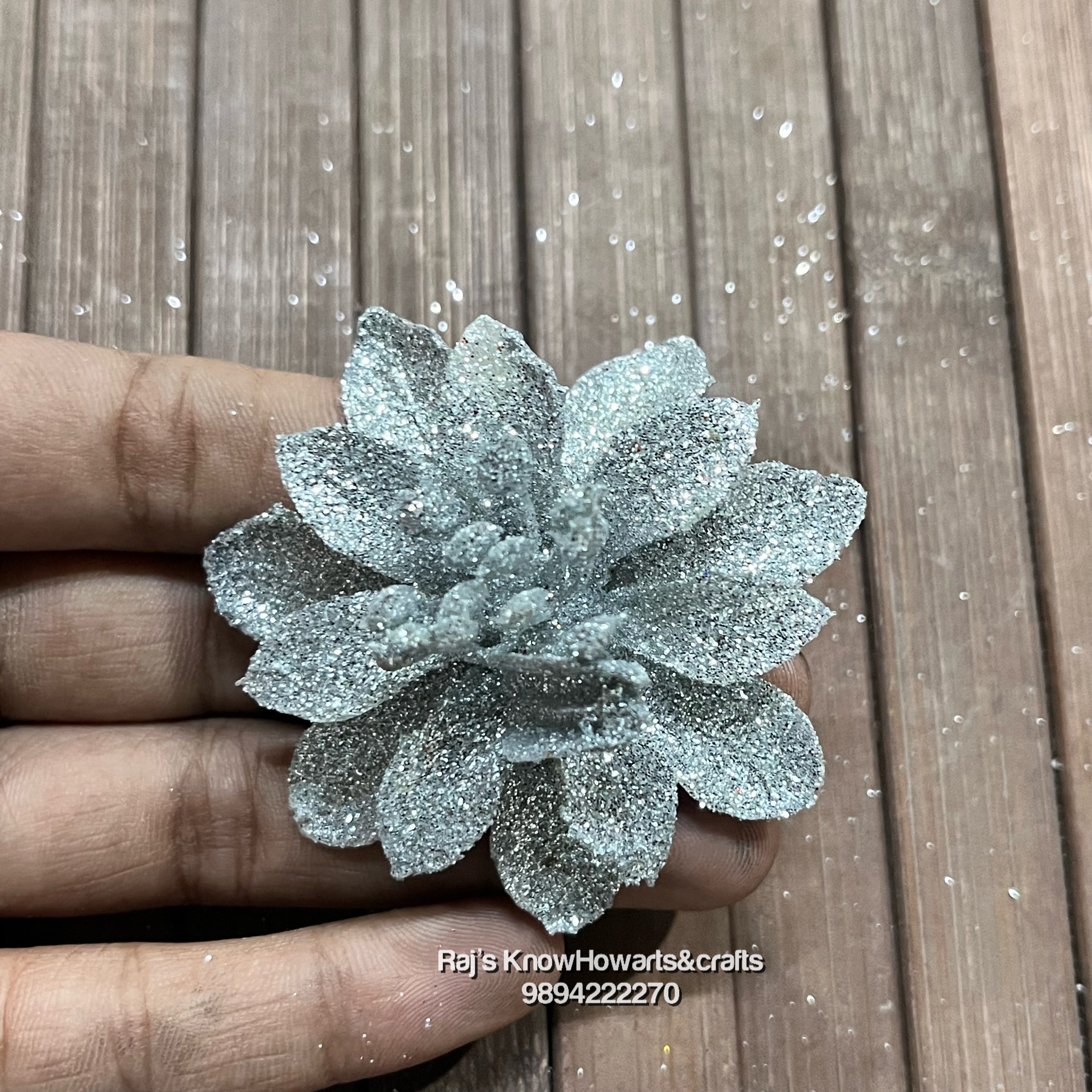 Silver Glitter flower - 2 pc