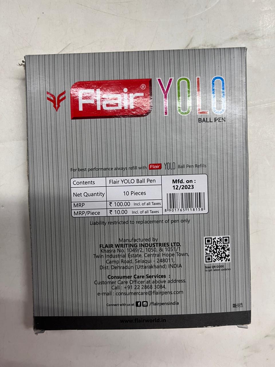 Flair yolo ball pen blue 10 piece in a pack