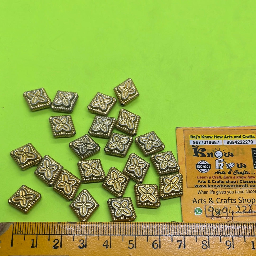 Antique gold diamond shape beads more than 25pc