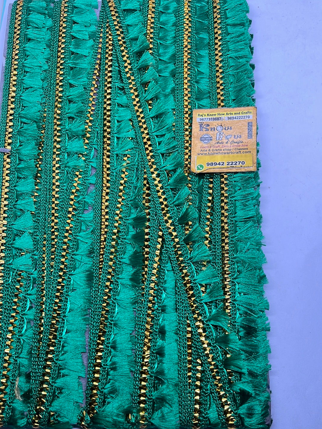 Bright green  golden brill   lace - 1 meter