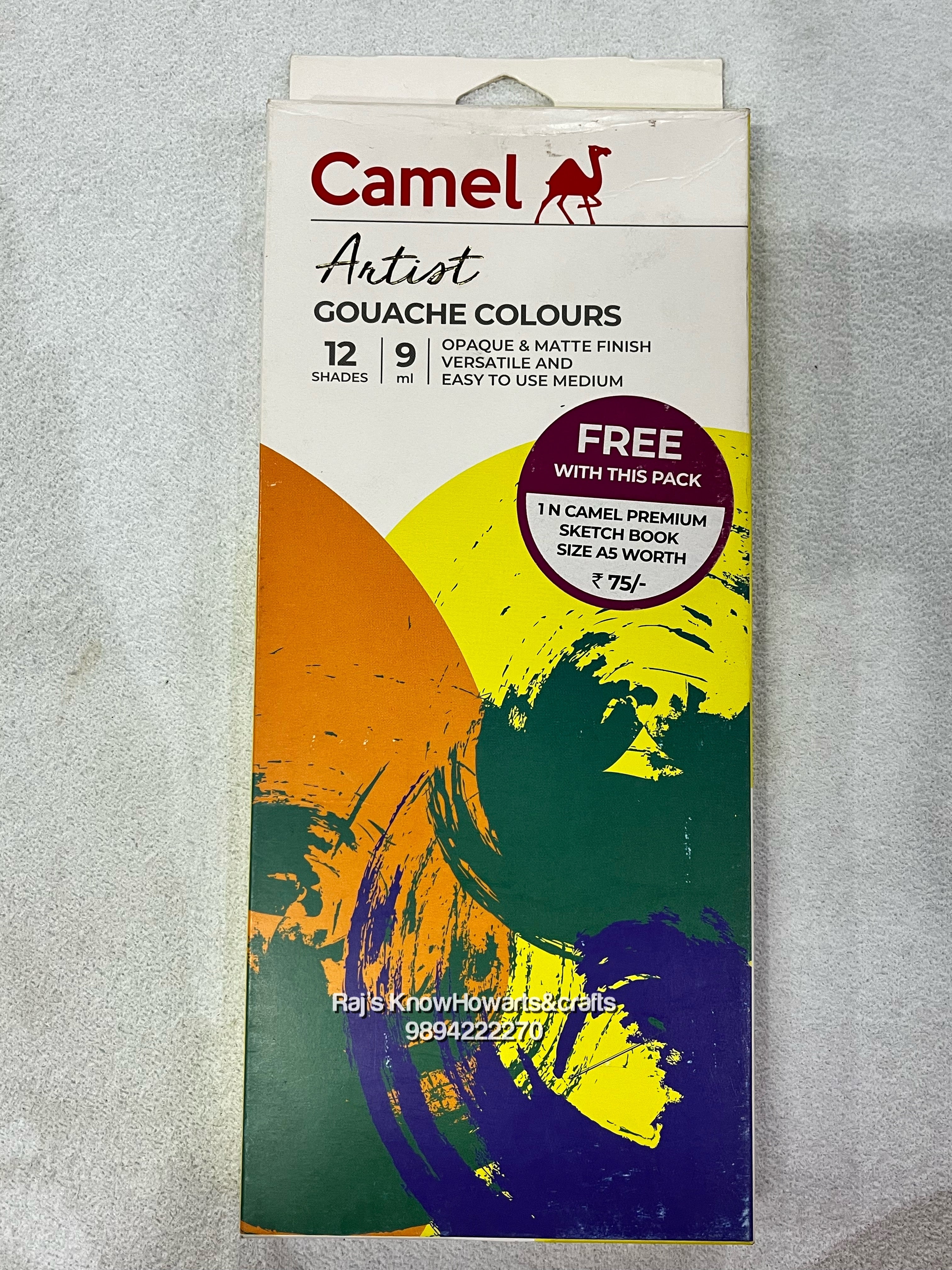 Camel artist gouache colours 12 shades 9 ml