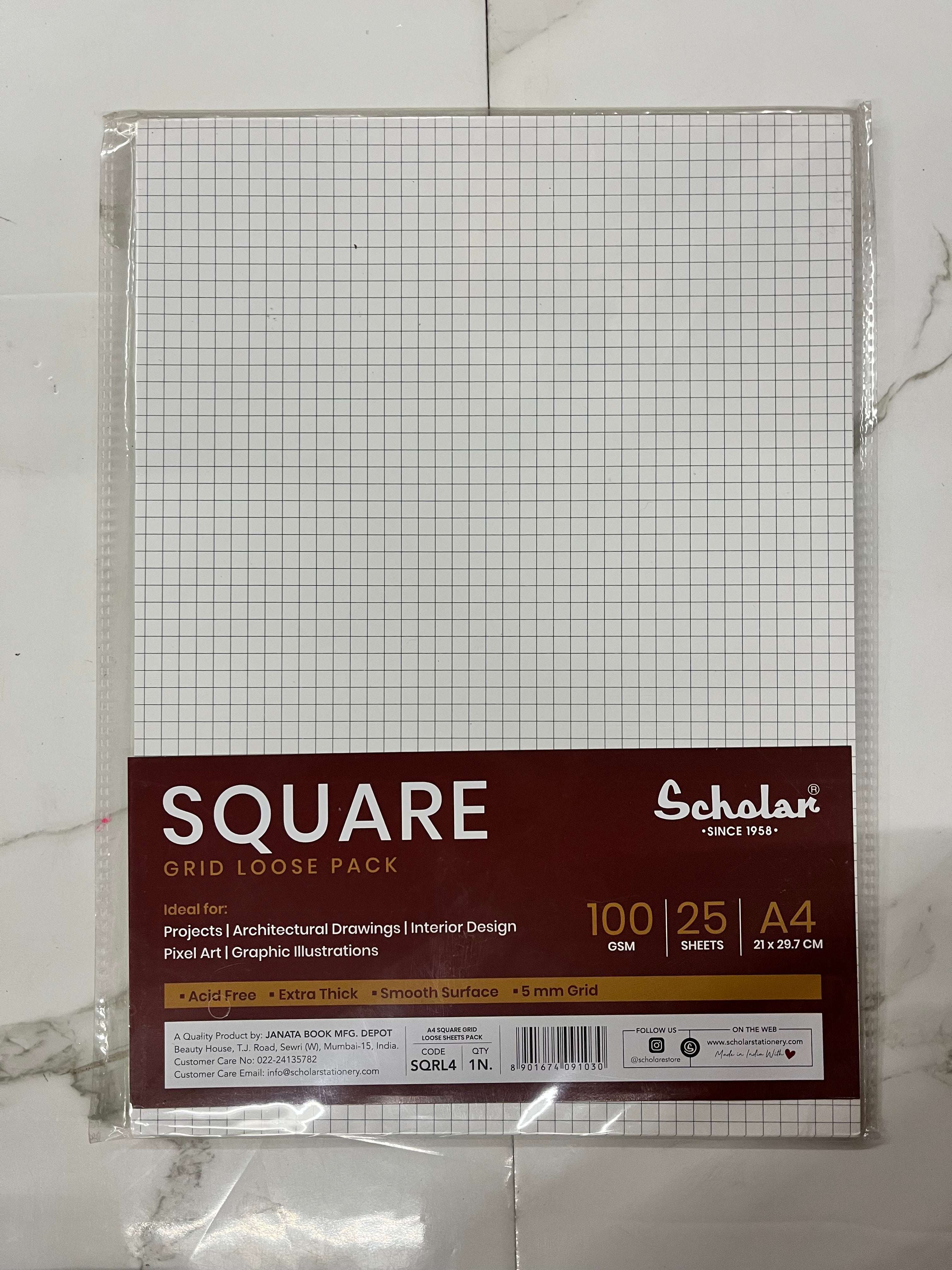 Scholar A4 SQUARE grid loose pack-25 sheets 100gsm