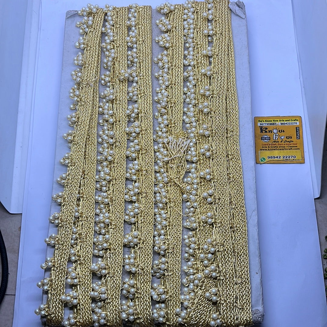 Handmade pearl beads border lace for bridal - 1 meter