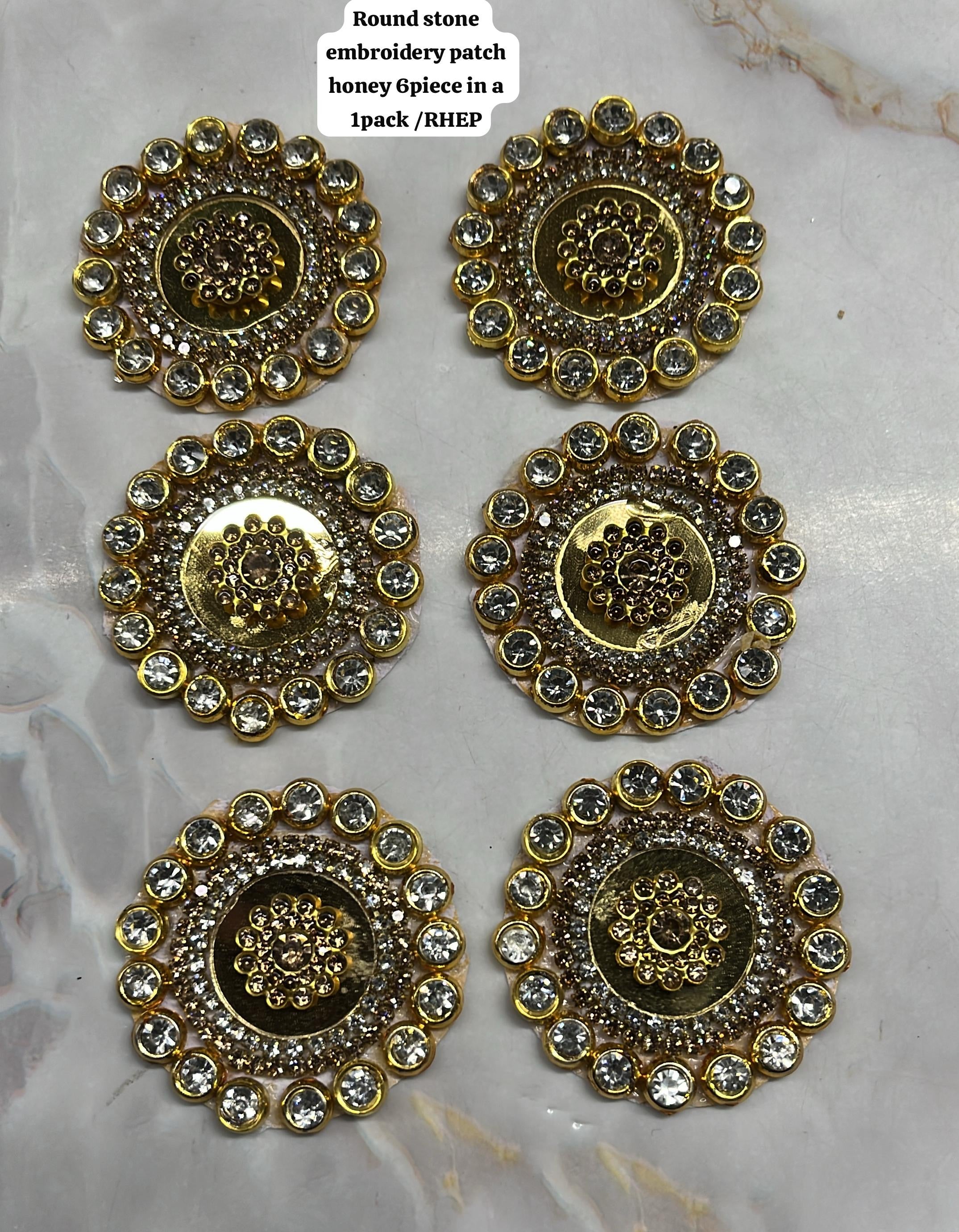 Round stone embroidery patch honey 6piece in a 1pack/HEP6