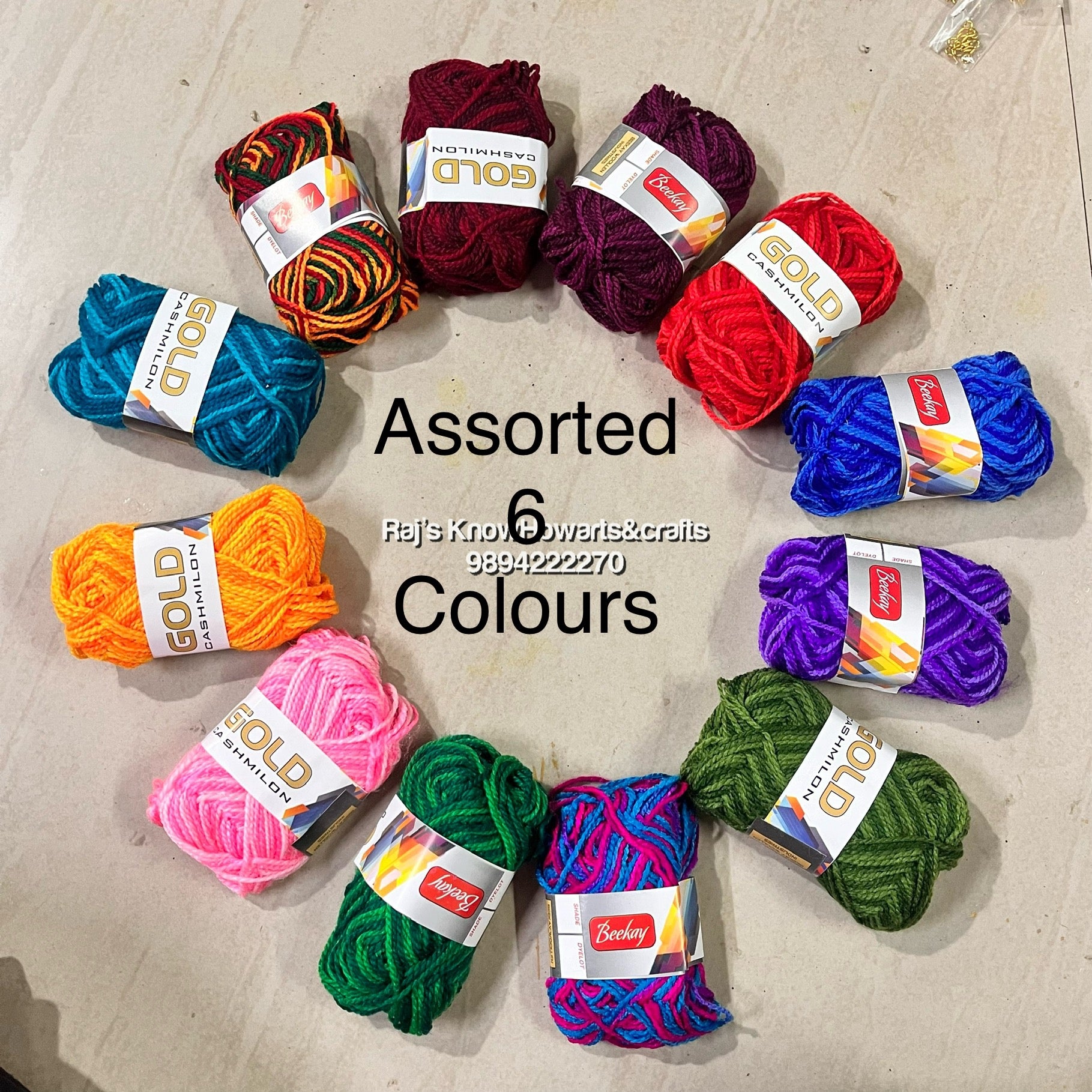 Multicoloured Assorted any 6 Woolen thread colours