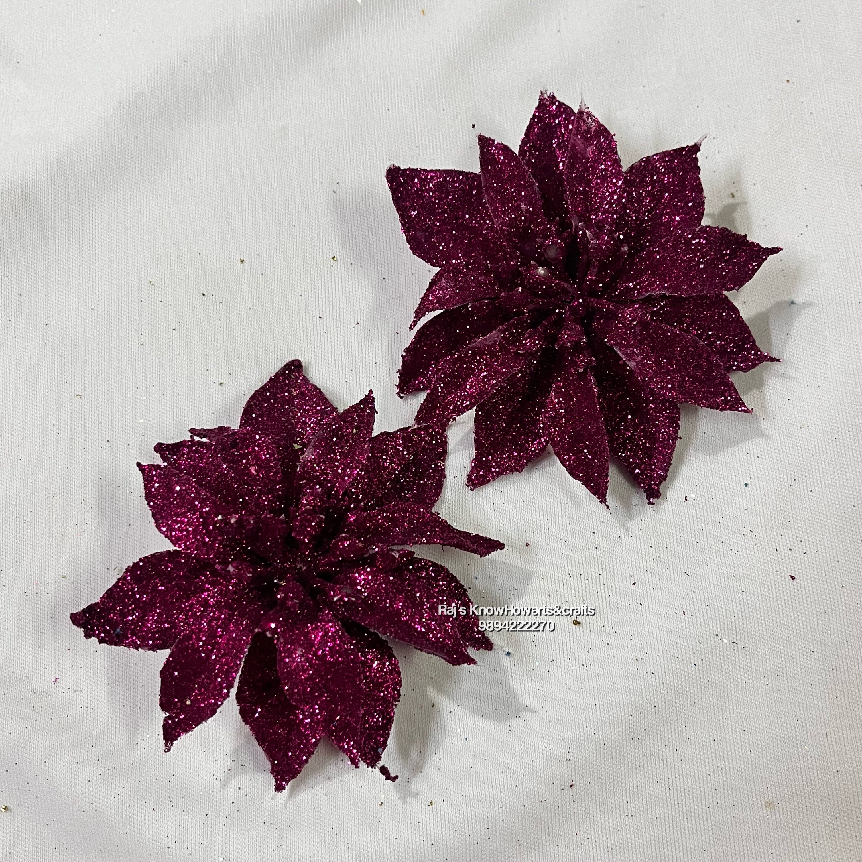 Dark pink Glitter flower - 2 pc