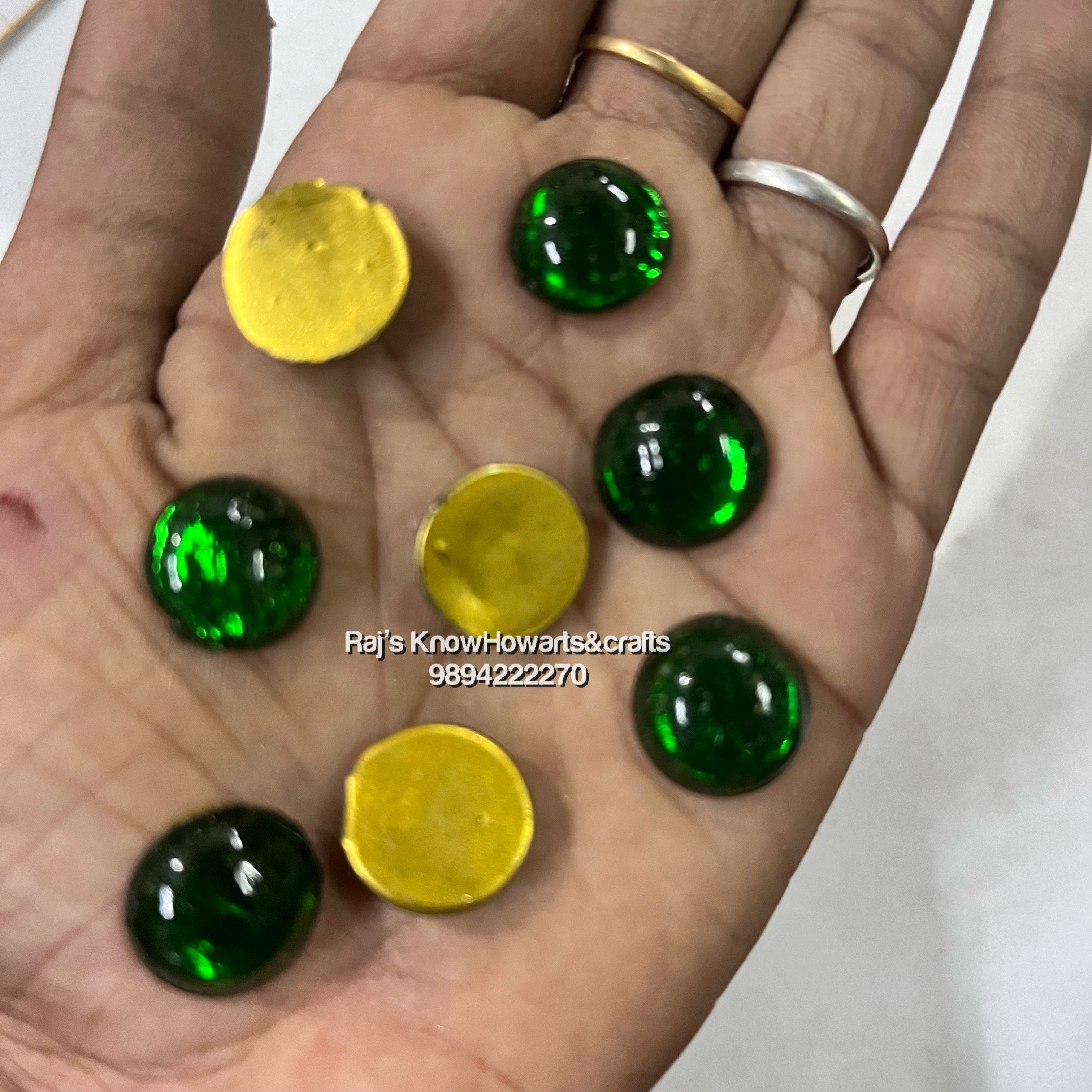 14mm Green Round Tanjore Painting Jaipur Kundan stones-50 stones in a pack - 14RG