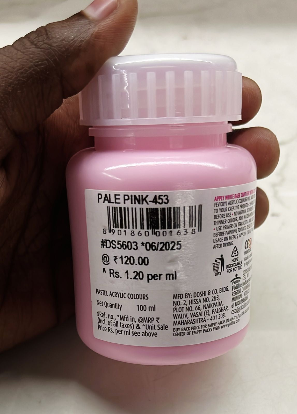 Fevicryl pastel acrylic colours pale pink 100ml -1pack