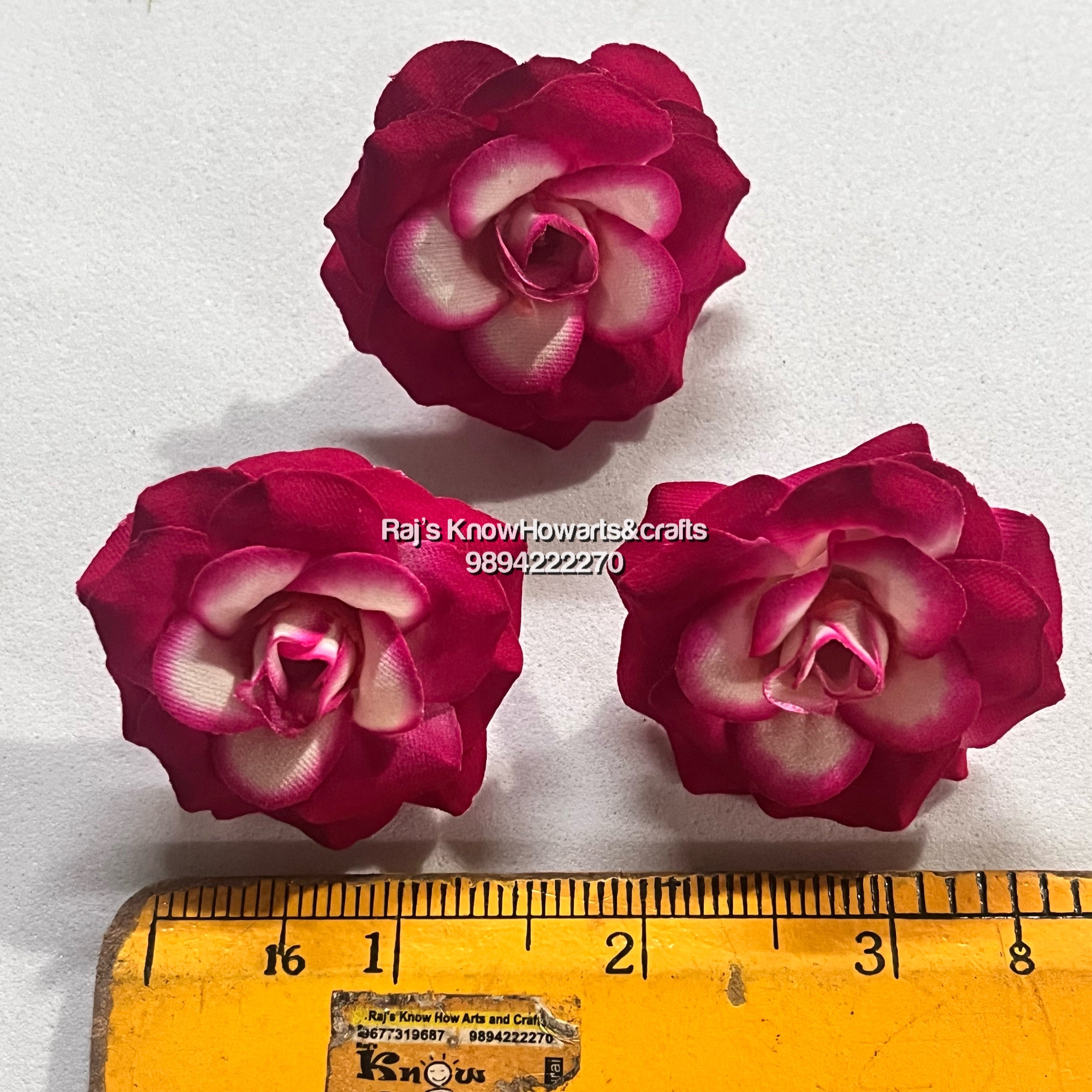 Small size Fabric Dark pink rose  - 10 pc in a pack