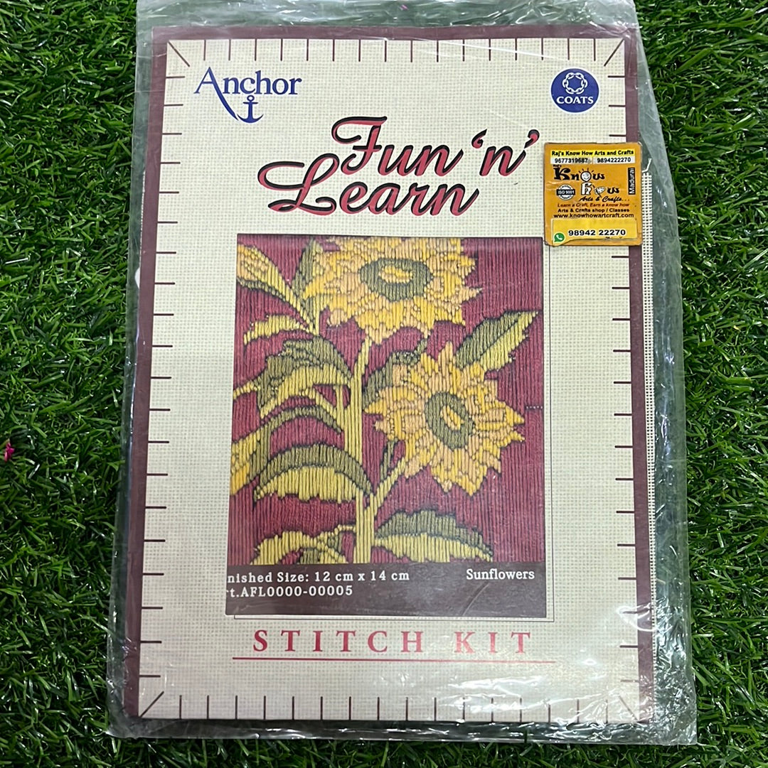 Anchor stitch embroidery kit sunflowers finished size 12cm x 14cm