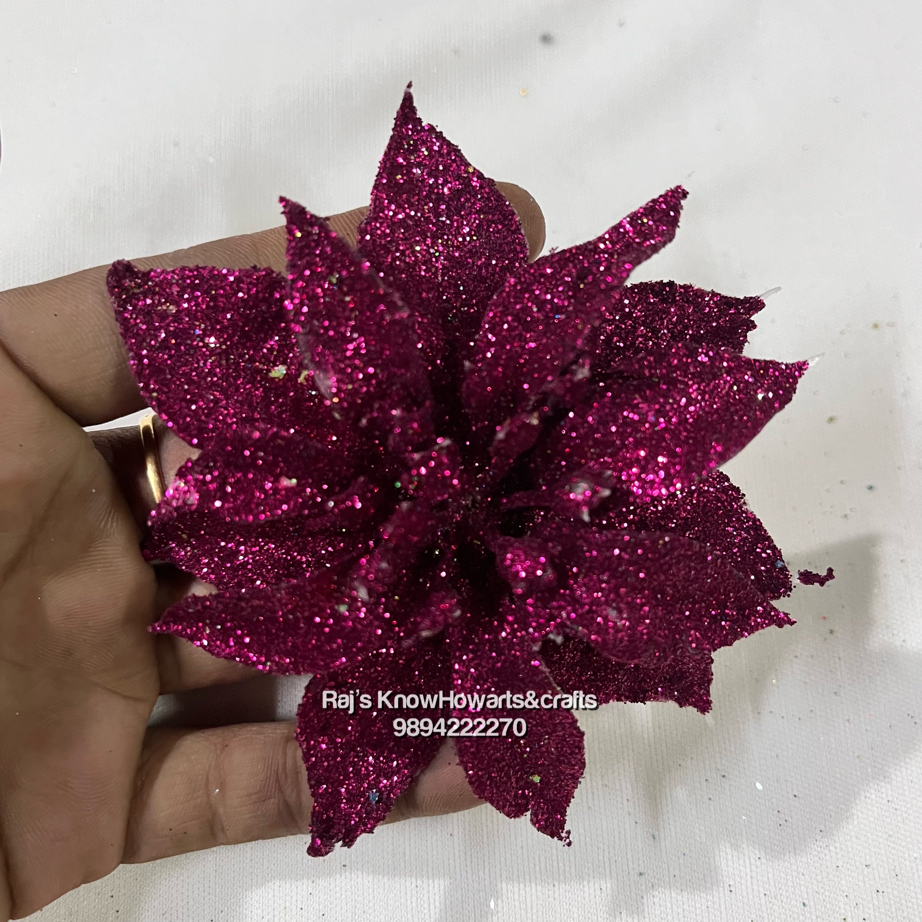 Dark pink Glitter flower - 2 pc