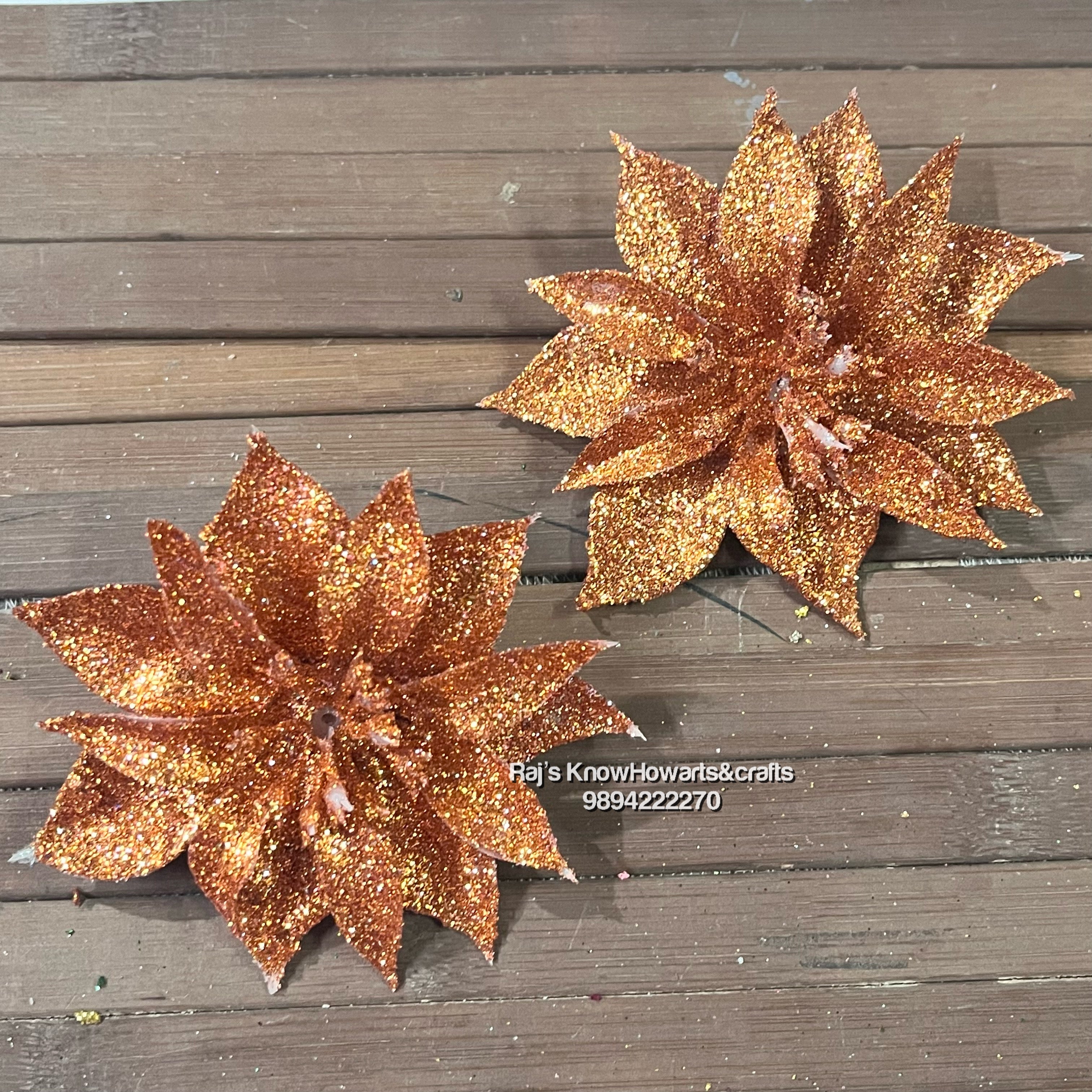 Orange Glitter Big flower - 2 pc