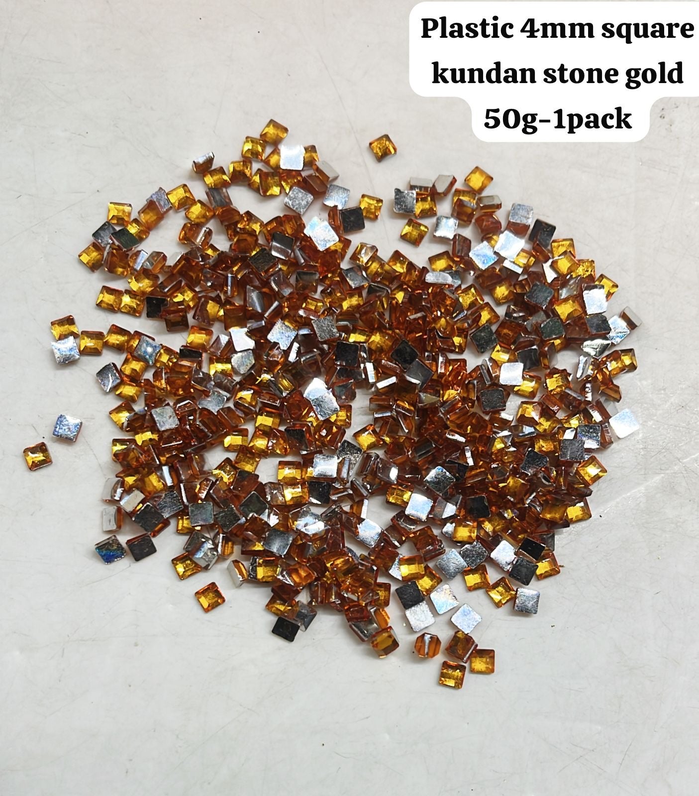Plastic 4mm square gold kundan stone 50g -1pack