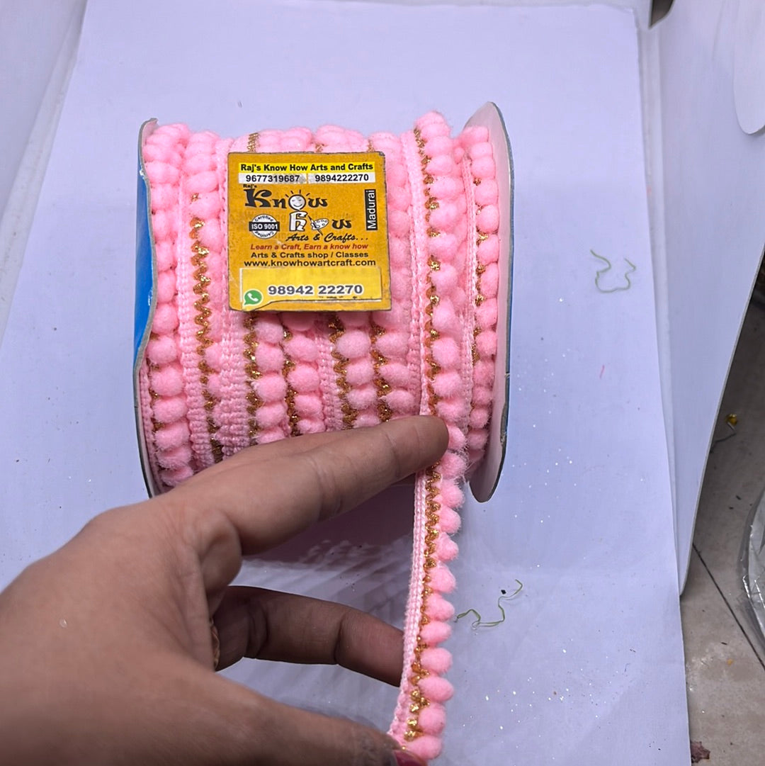 Light pink Pom Pom embroidery lace -  1 metre