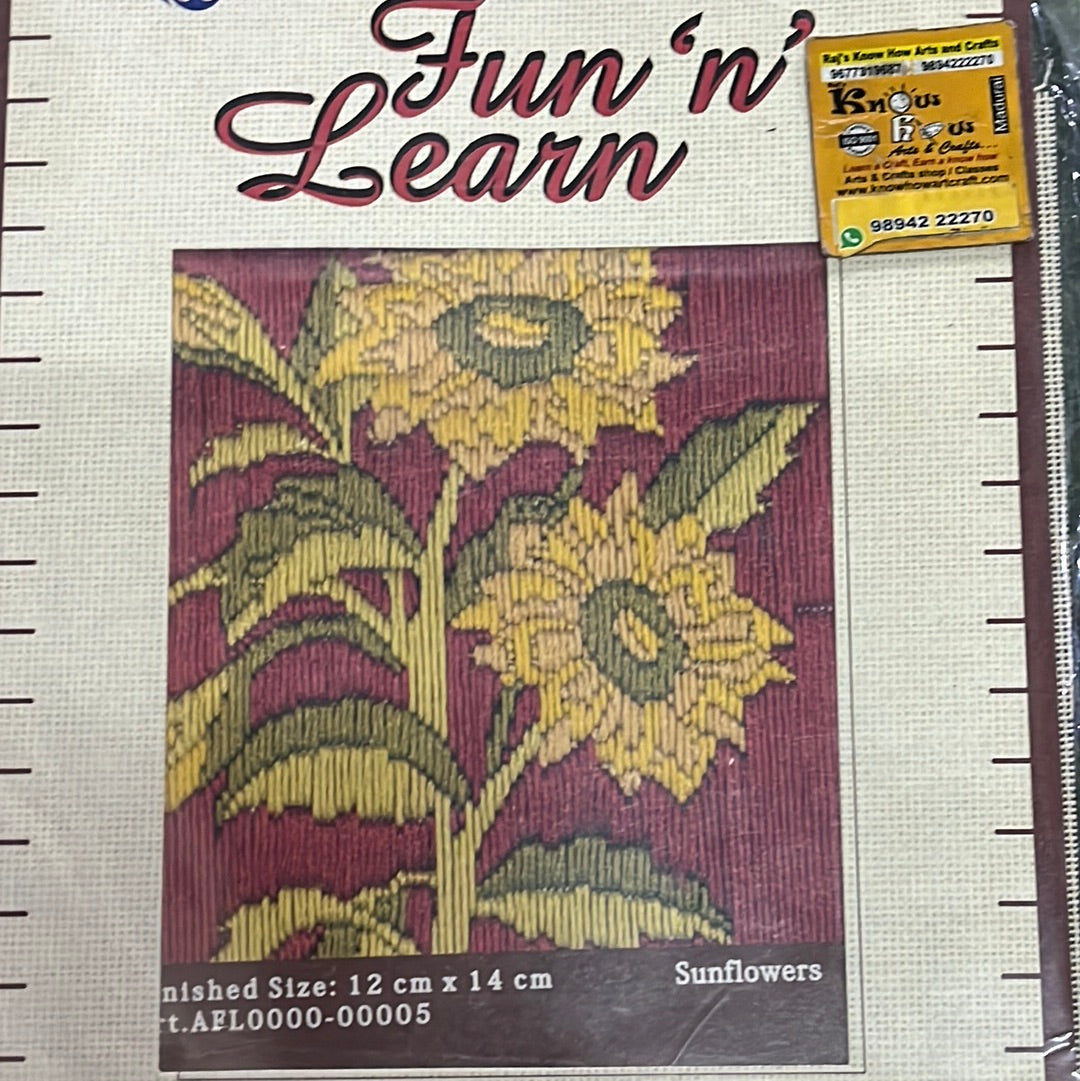 Anchor stitch embroidery kit sunflowers finished size 12cm x 14cm