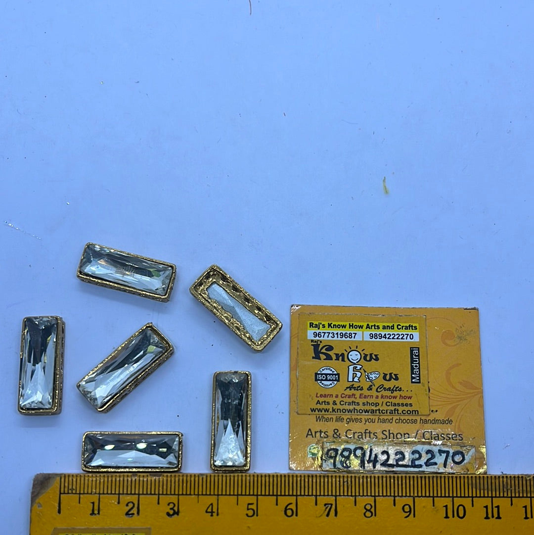 Gold crystal Kundan’s rectangular beads  jewelry making 5 piece
