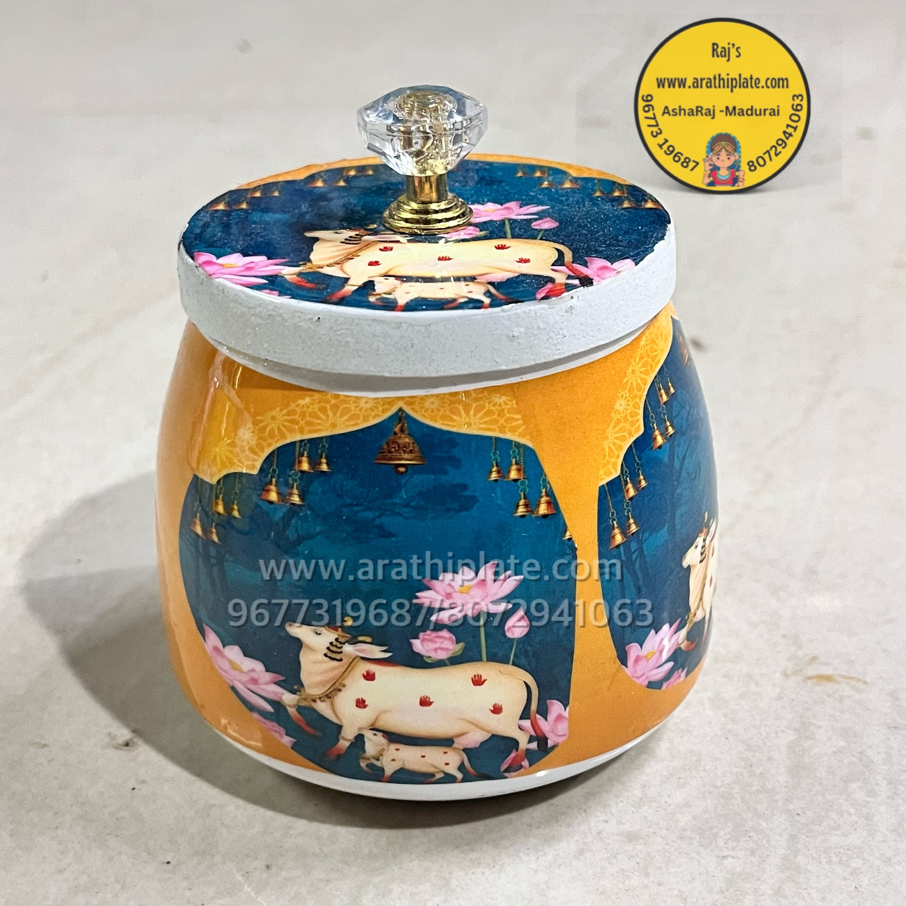 Assorted Pichwai cow printed jar -1 piece