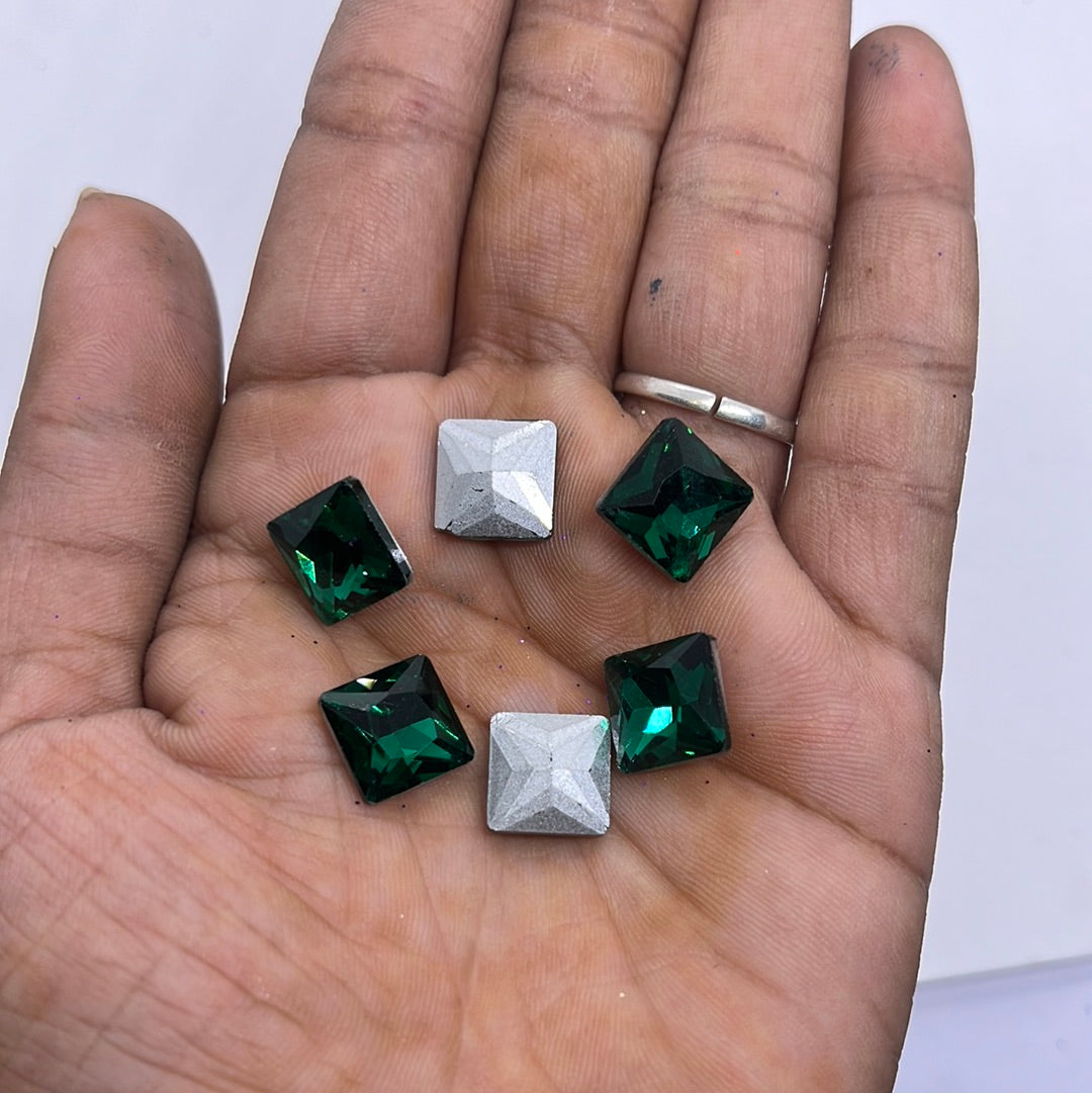 10x10 AD green  stone Tanjore Painting American diamond Kundan stones-6 stones in a pack