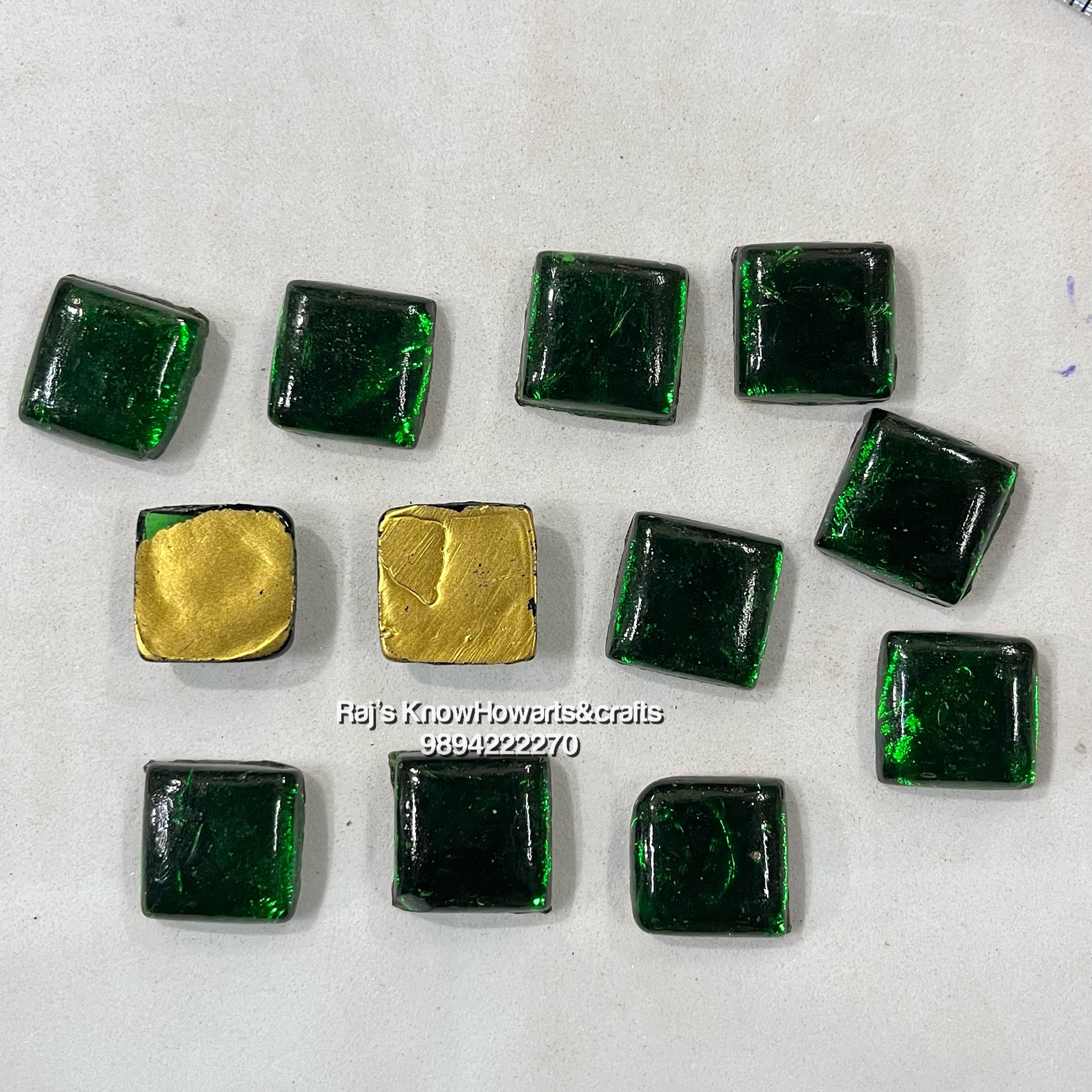 18X18 Green Square Tanjore Painting Jaipur Kundan stones-50 stones in a pack - 18SG