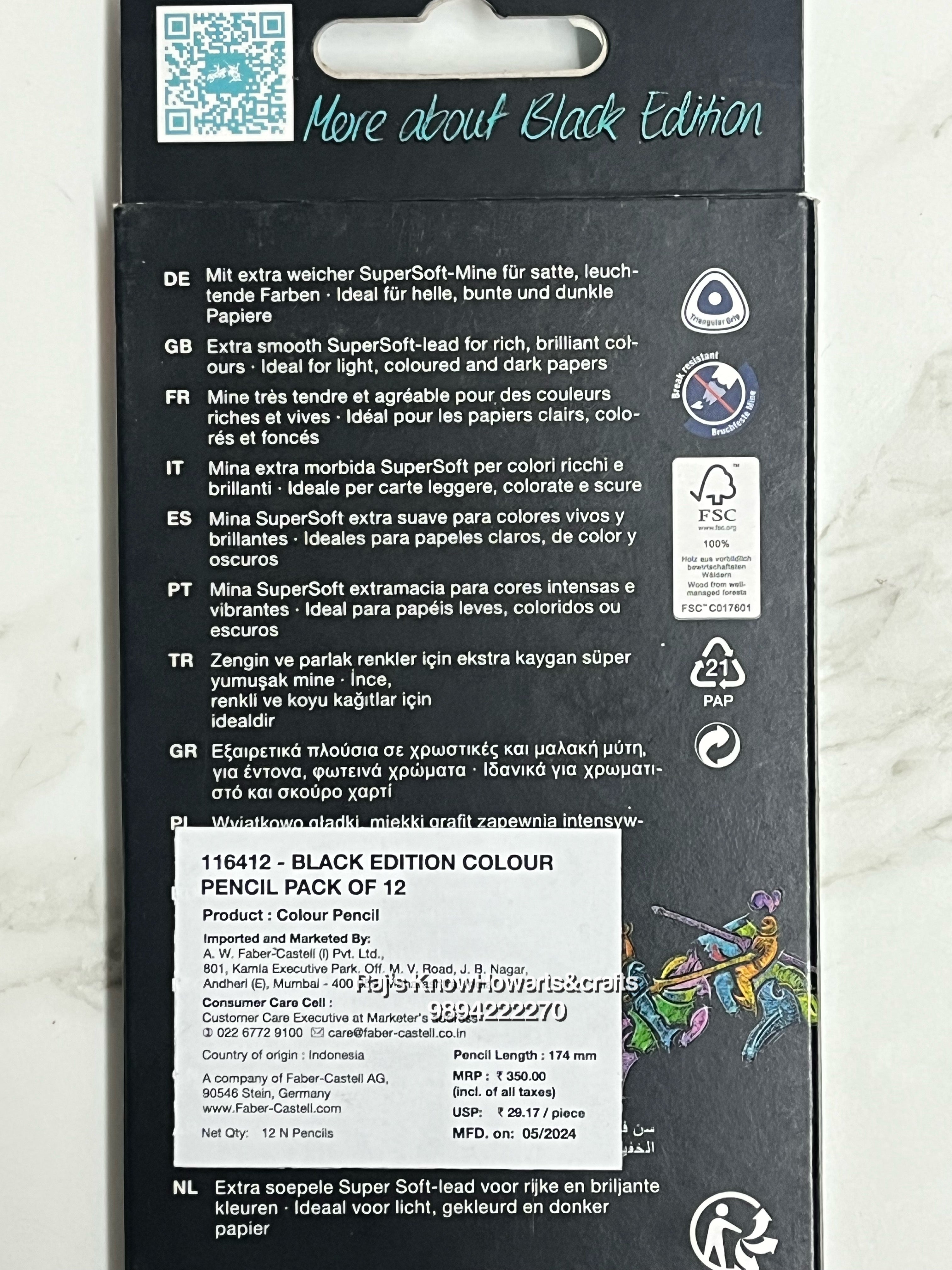 FABER CASTELL 12 BLACK EDITION COLOUR PENCILS-164128