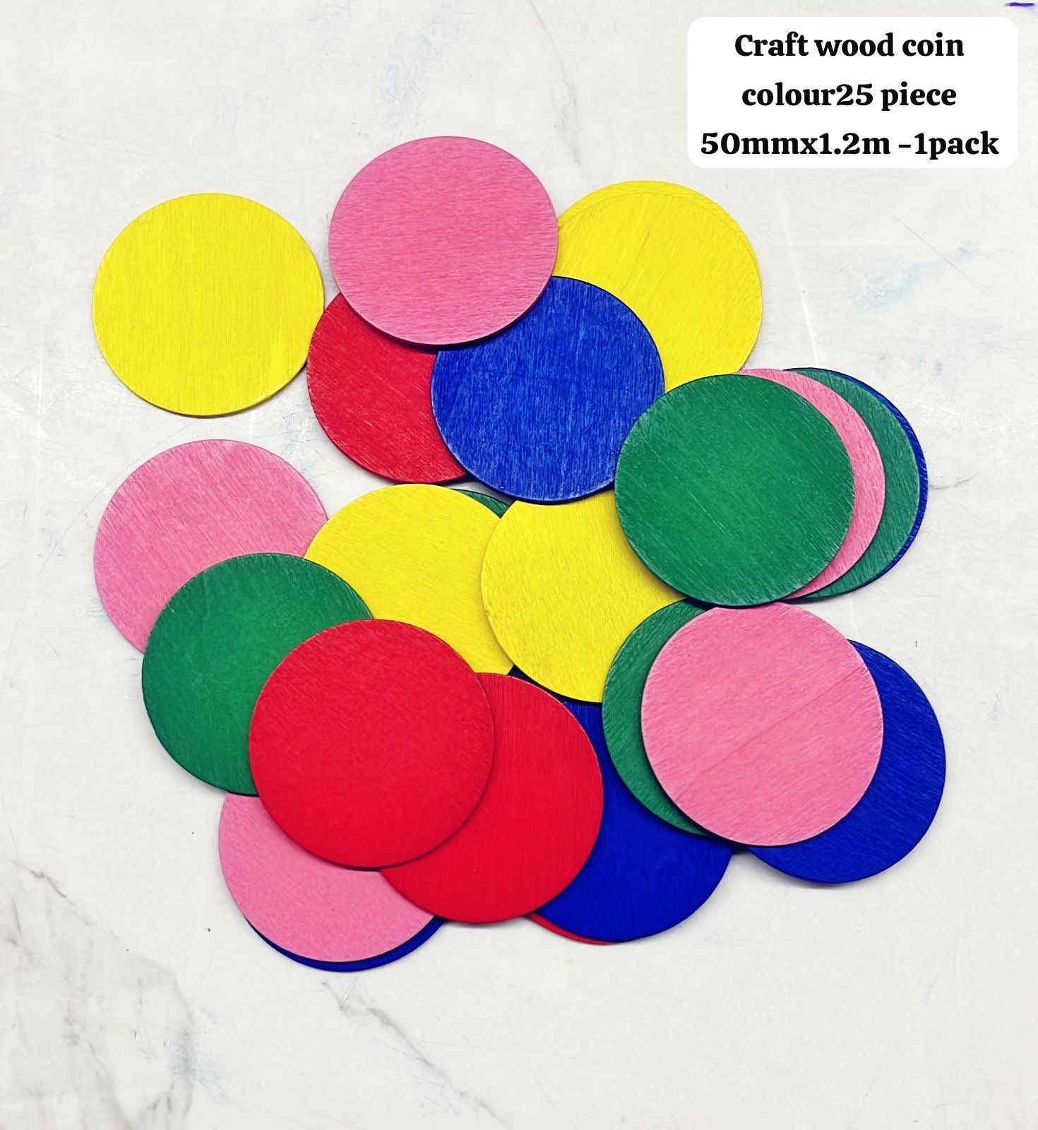 Craft wood coin colour 25piece 50mmx1.2m in a 1pack/MG6407