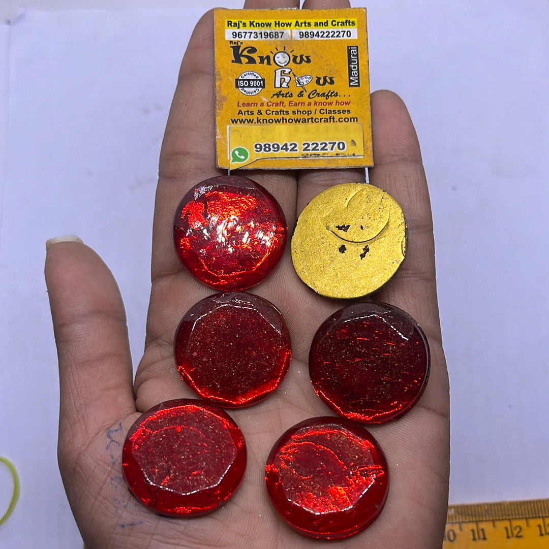 20mm  red round  Tanjore Painting Jaipur Kundan stones-6 stones in a pack